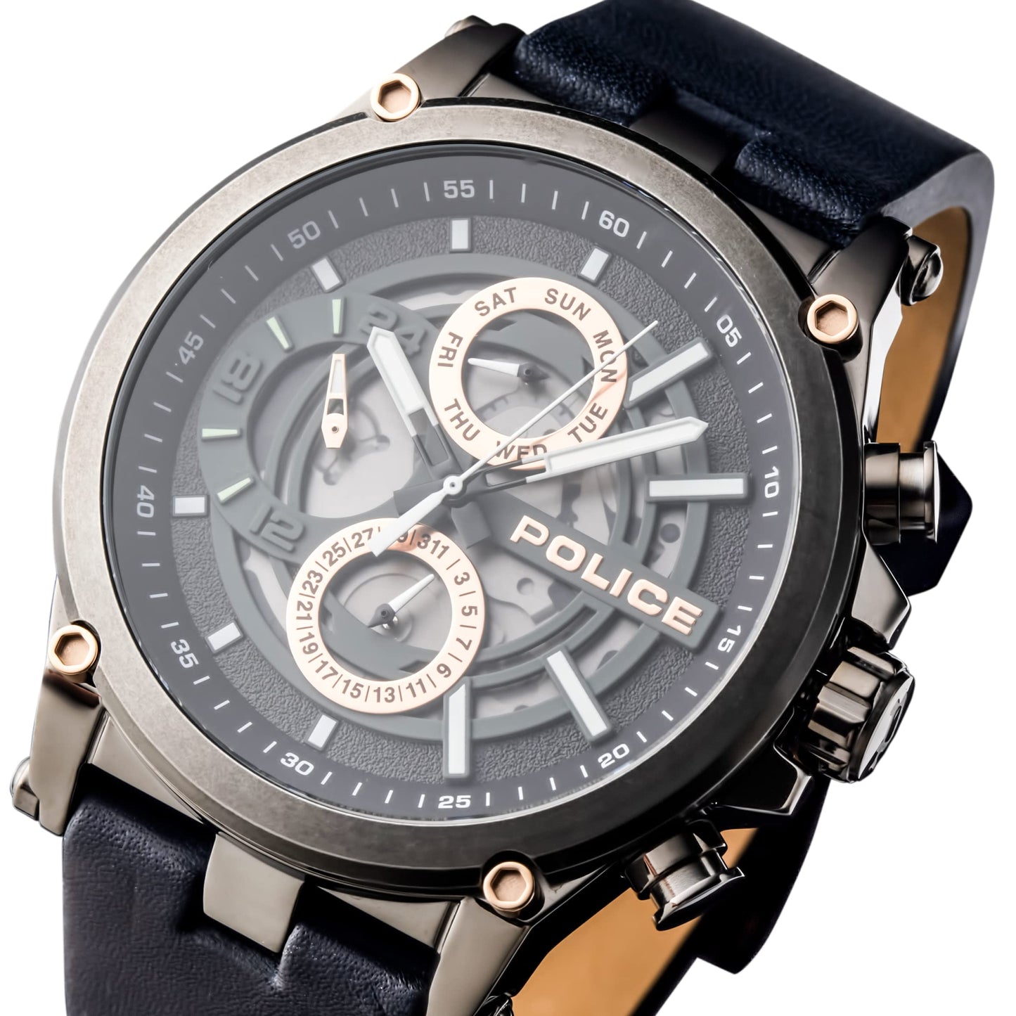 Police Quartz Multifunction Grey Dial Leather Strap Watch for Men-NEPLPEWJF2108602