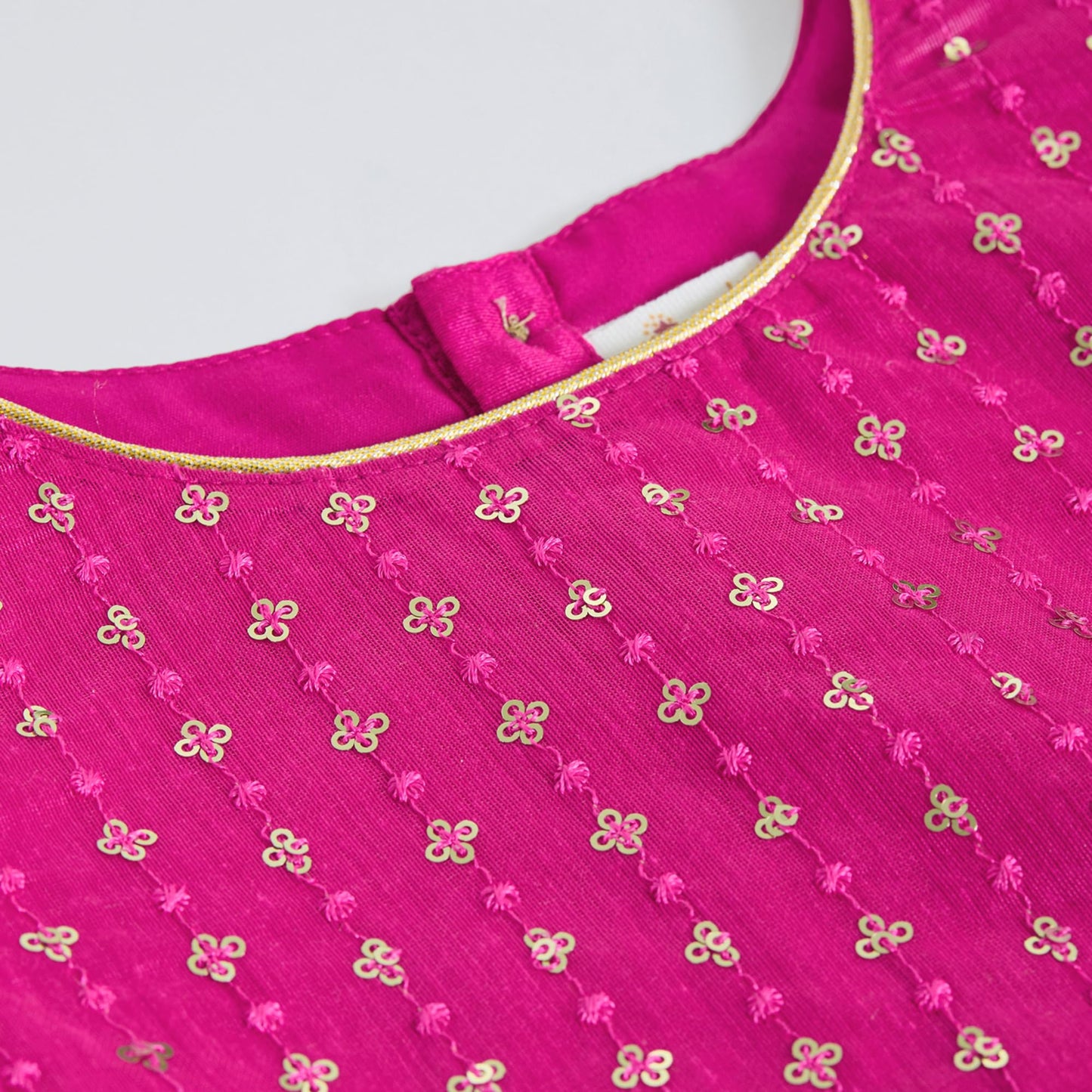 Hopscotch Girls Sleeveless Pink 2-Pc Sequin Lace Trim Lehenga Choli Set For Ages (9-10 Years)