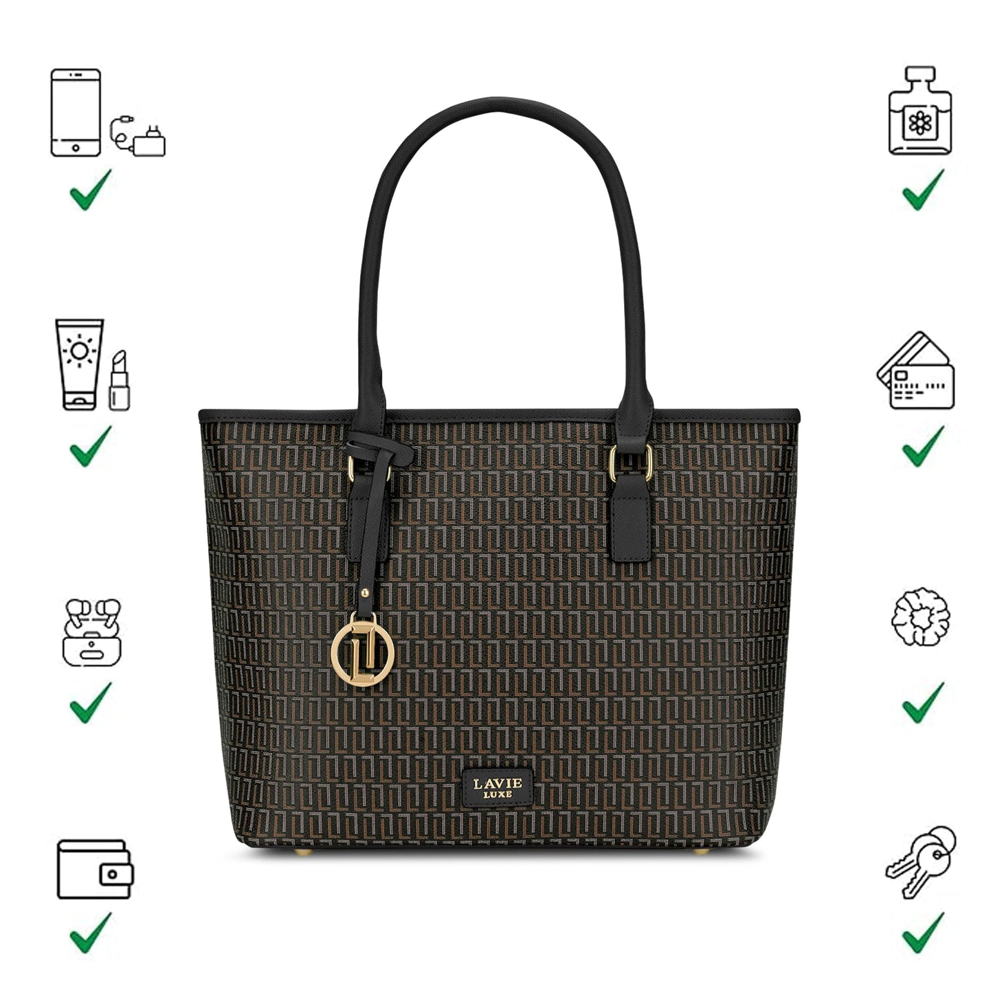 Lavie Luxe Women's Sherry25 Pro Monogram Laptop Handbag for Women | Fits Upto 15 Inch Laptop | Laptop Bag for Work | Ladies purse | Stylish Shoulder Bag | Gift For Women