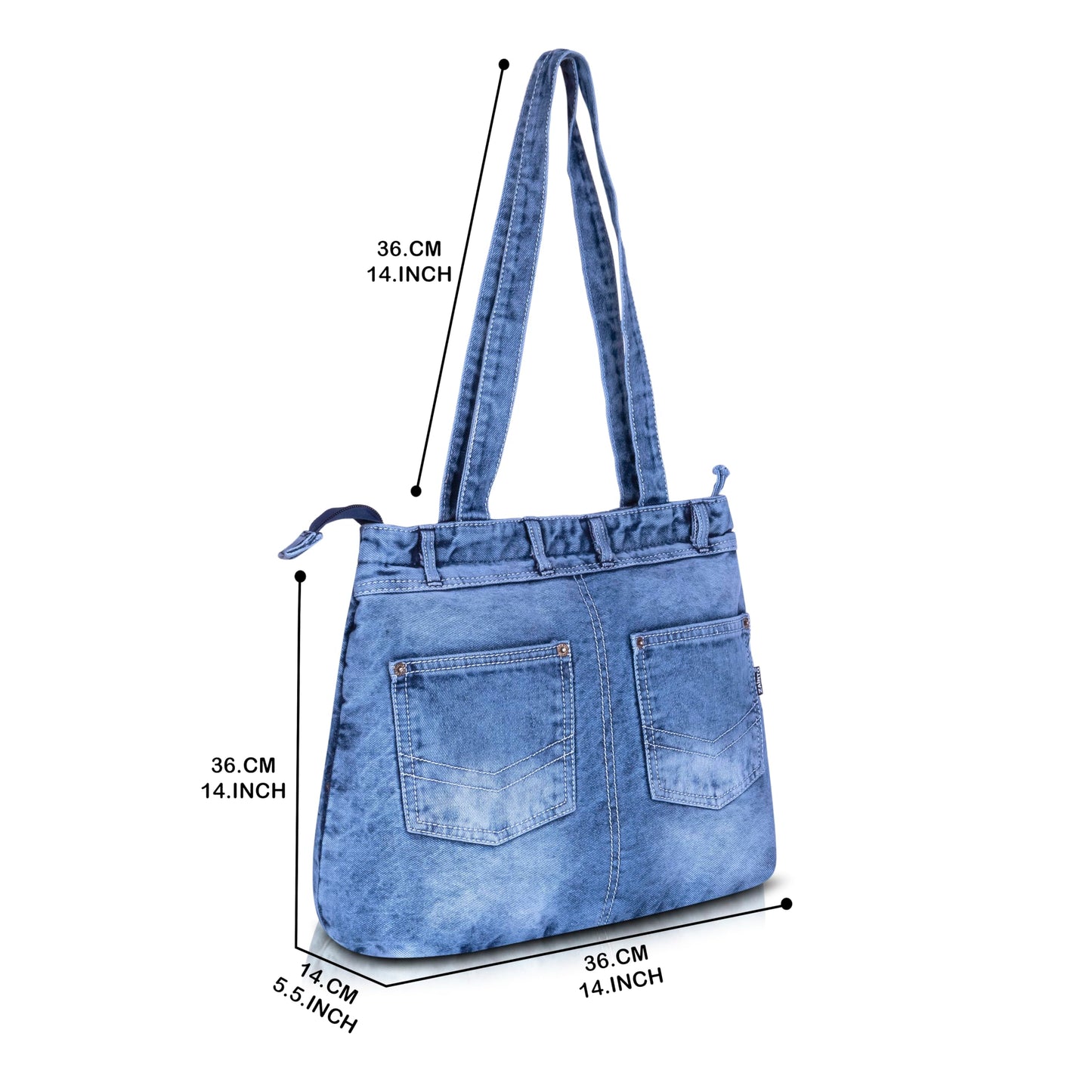 ZAINTO® Women's Denim Tote Bag with Zip Closure | Stylish, Spacious & Durable Shoulder Bag for College, Work & Travel | Eco-Friendly, (Jeans back packet style lightblue)