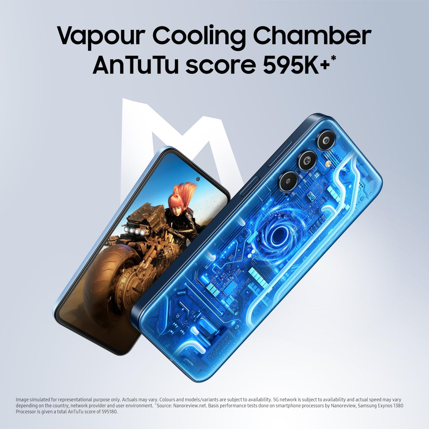Samsung Galaxy M35 5G (Daybreak Blue,6GB RAM,128GB Storage)| Corning Gorilla Glass Victus+| AnTuTu Score 595K+ | Vapour Cooling Chamber | 6000mAh Battery | 120Hz Super AMOLED Display| Without Charger
