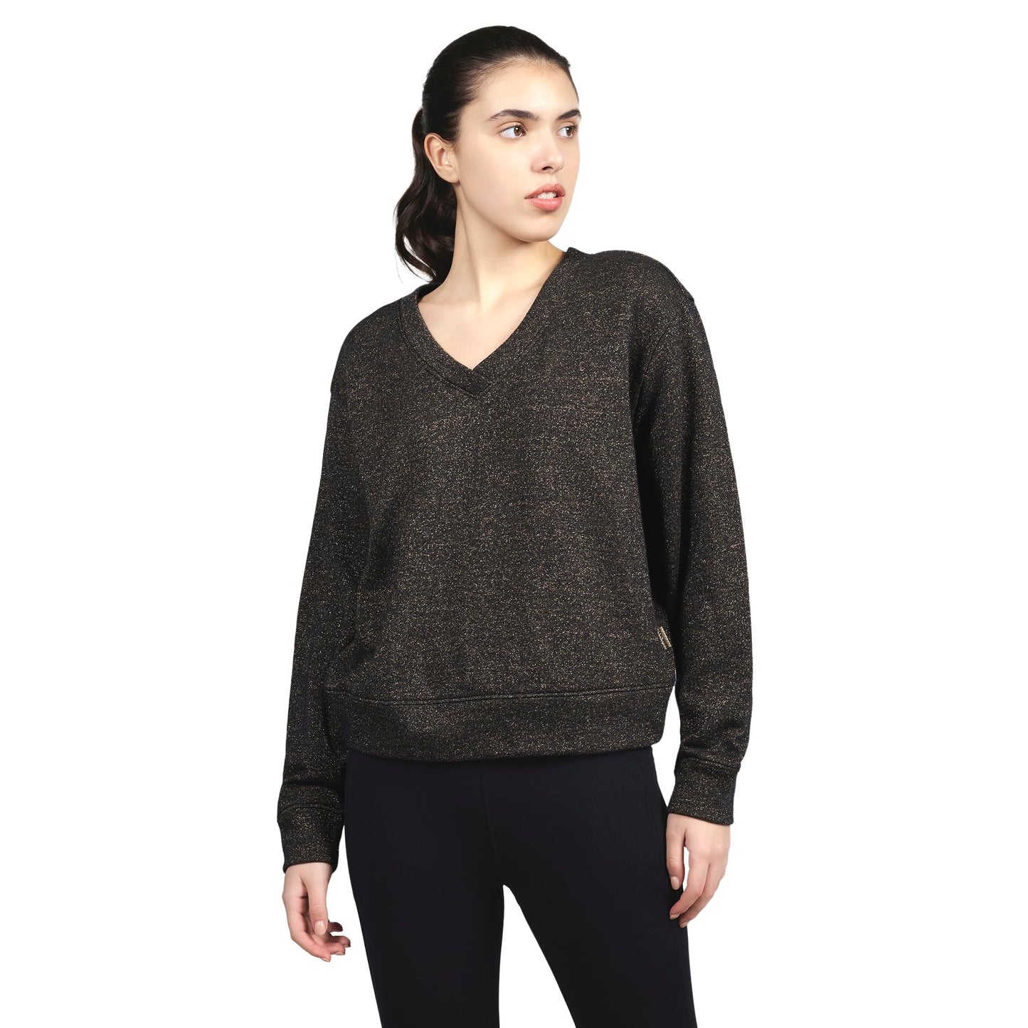 Skechers Women's Skech-Sweats Shimmer V-Neck (LT110A-BLK_S)
