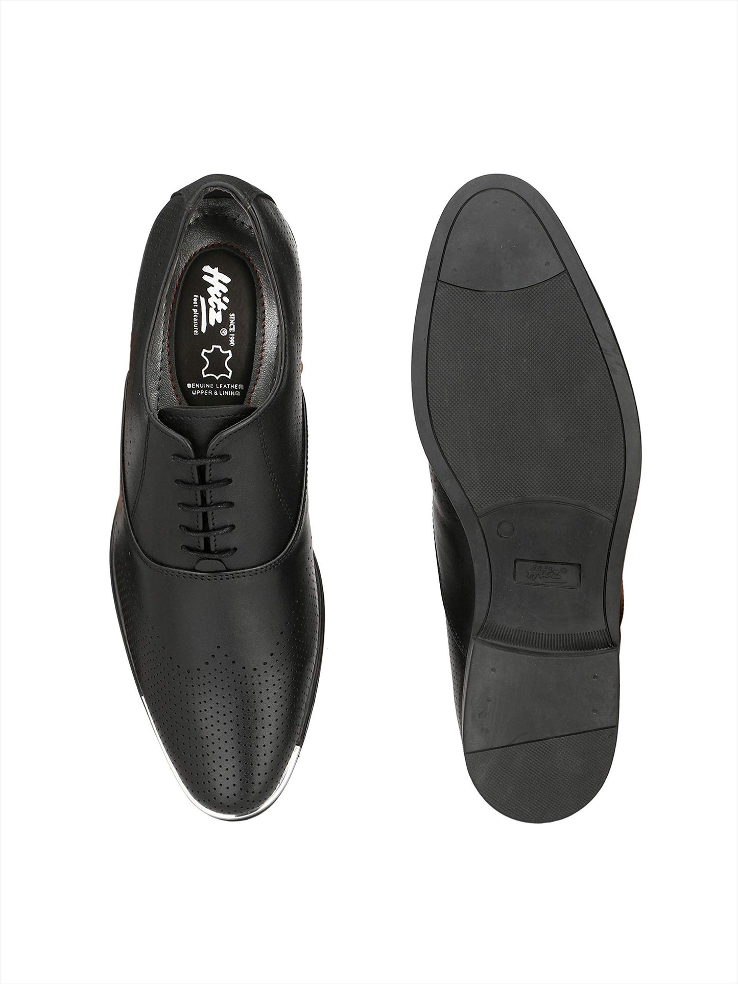 HITZ Men's Black Leather Lace-Up Semi-Formal Shoes
