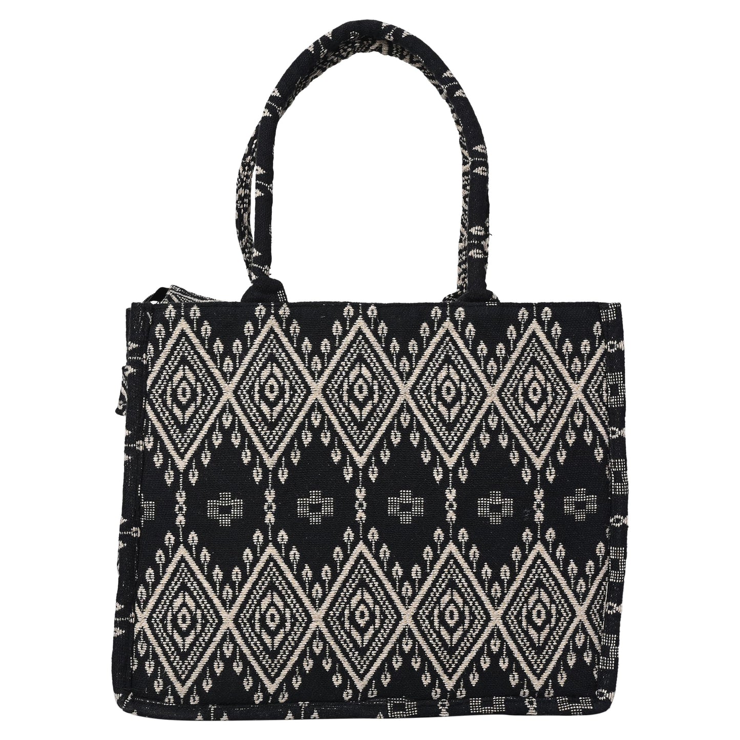 ENSAC Cotton Jacquard Tote Bag for Women, Stylish Handbag for women with Zip Closure | Fit for Office Bag, College, Travel Use | Handcrafted in India