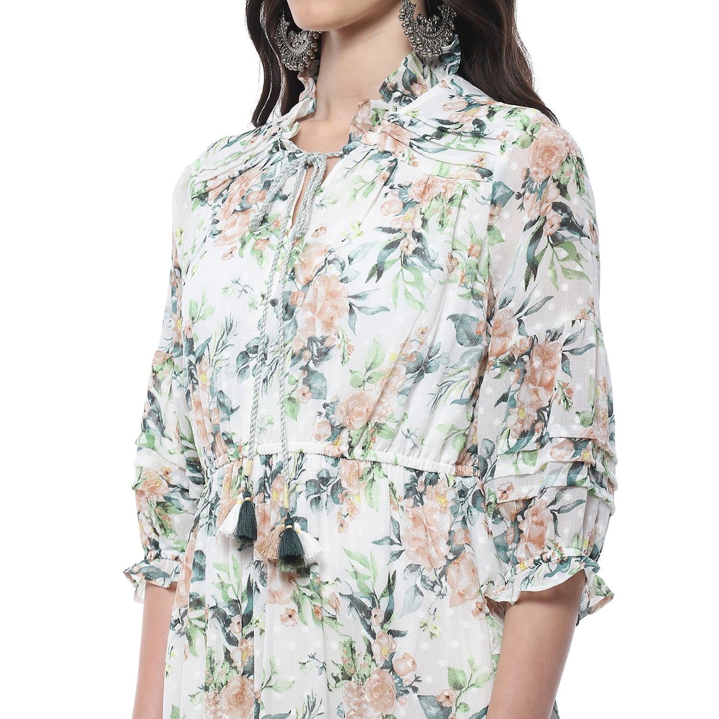 BIBA Women Printed Tired_Dress Mix and Match(Casual DRESSES2462_White_36)