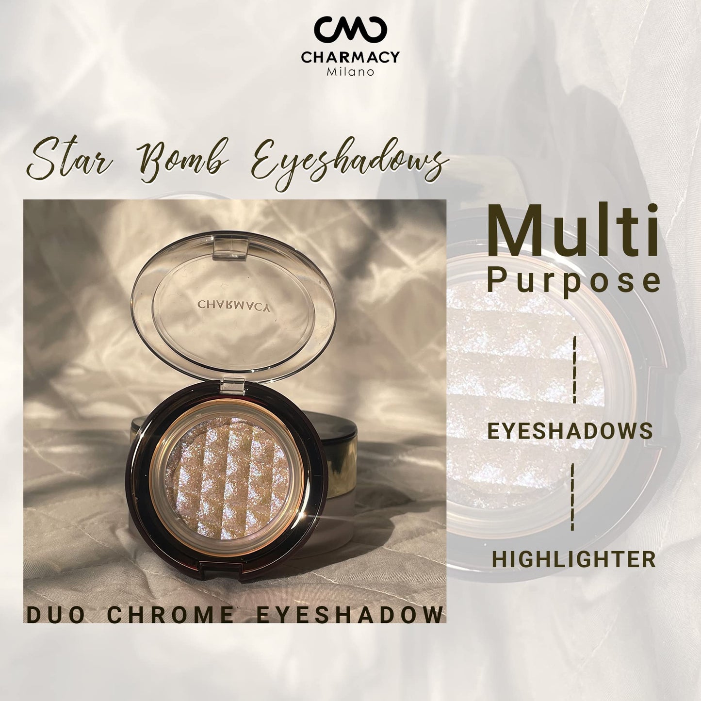 Charmacy Milano Star Bomb Eyeshadow (Shade 06) - 3.2 g, Shimmery Effect, Glitter, Duo-Chrome Metallic, Intense Pigmentation, Use as Highlighter & Lip Topper, Vegan, Cruelty Free