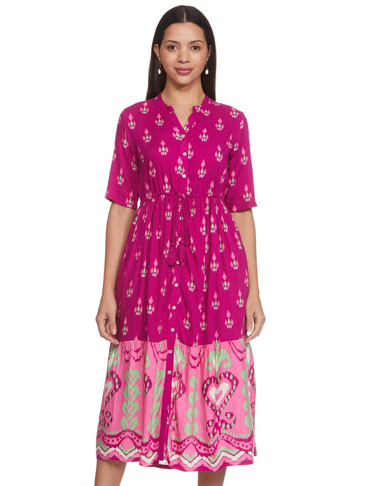 Max Women's Rayon A-Line Below The Knee Casual Dress (MDDRS2705_Magenta_XXL)
