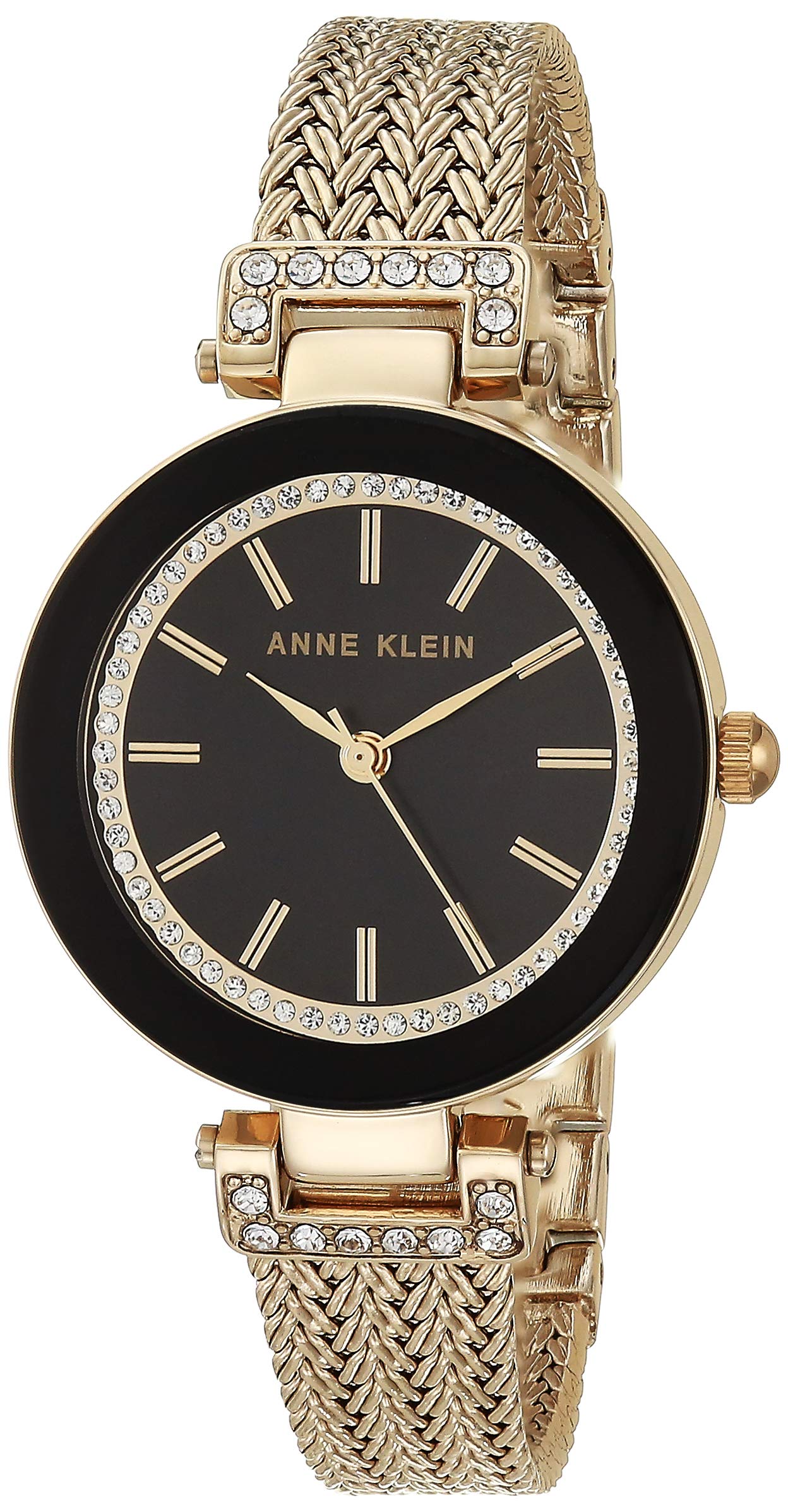 Anne Klein Women's AK/1906BKGB Swarovski Crystal-Accented Watch with Gold-Tone Mesh Bracelet