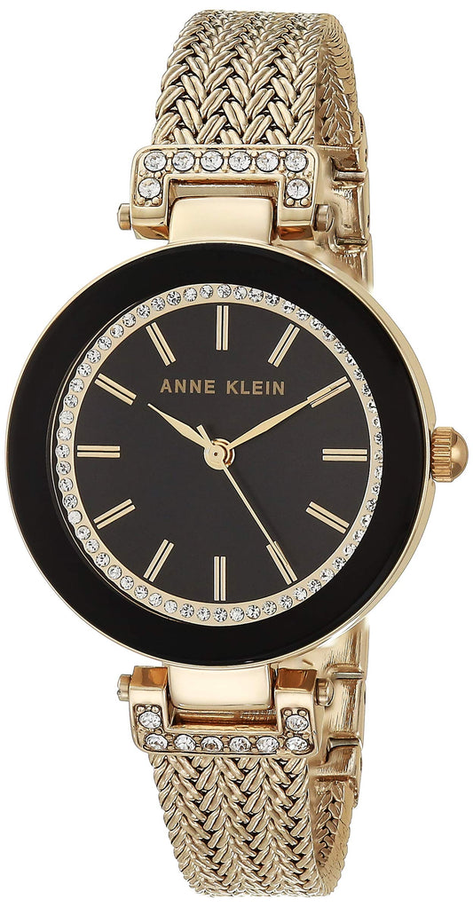 Anne Klein Women's AK/1906BKGB Swarovski Crystal-Accented Watch with Gold-Tone Mesh Bracelet