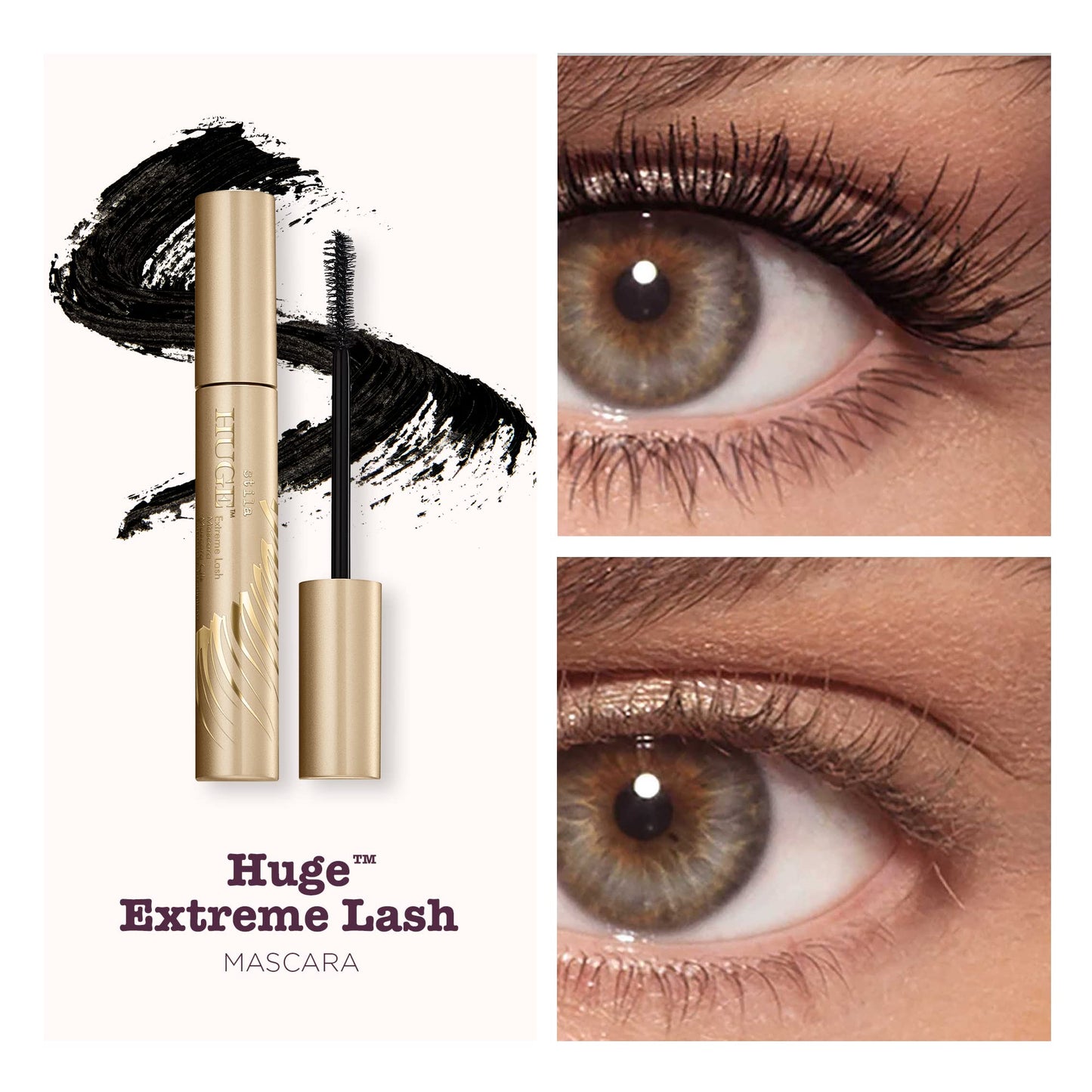 Stila Cosmetics HUGE™ Extreme Lash Mascara – Black | Lightweight, Ink-Like Formula for Instant Volume & Dramatic, Clump-Free, Flake-Free Lashes