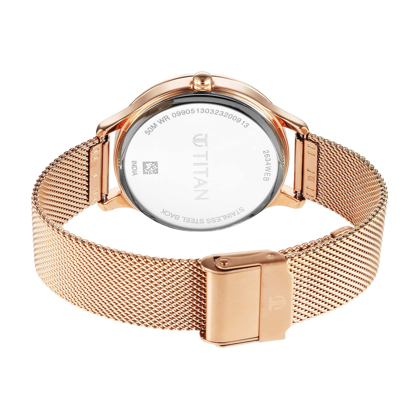 Titan Purple Glam It Up Quartz Analog with Date Pink Dial Rose Gold Stainless Steel Strap Watch for Women - NT2634WM05