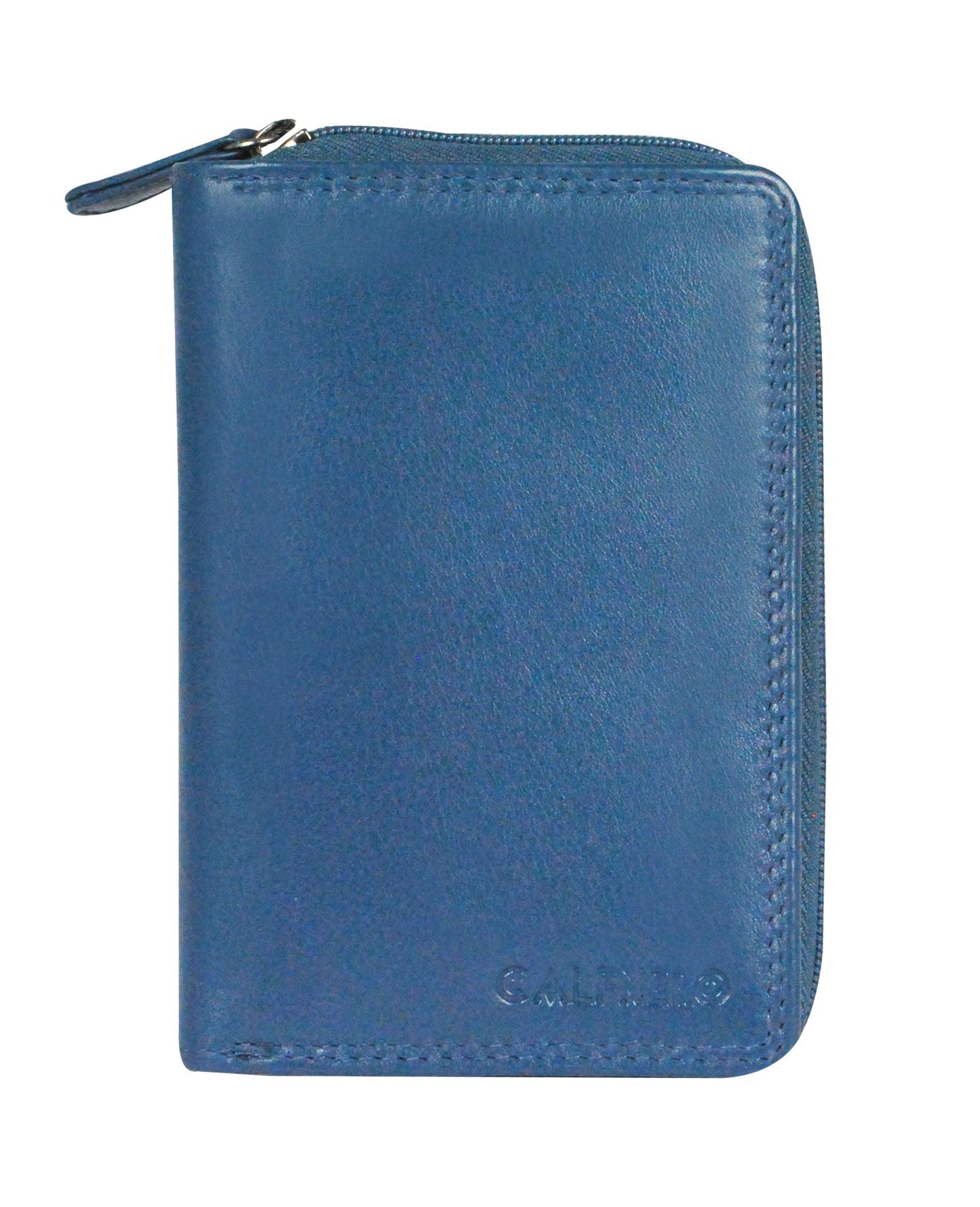 Women's Genuine Leather wallet-Long Purse Wallet with Multiple Card Slots, Zip Pocket and Note Compartment (Blue)