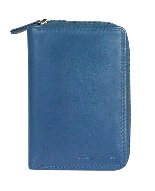 Women's Genuine Leather wallet-Long Purse Wallet with Multiple Card Slots, Zip Pocket and Note Compartment (Blue)