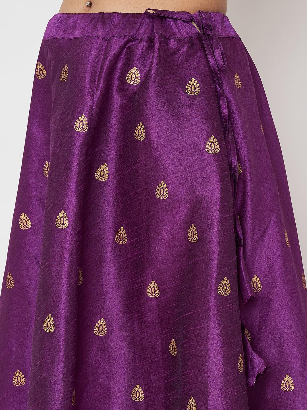 studio rasa Women's Dupion Hand Block Printed Bias Skirt for Wedding Festive Party (SKTC52403L_Purple_Large)