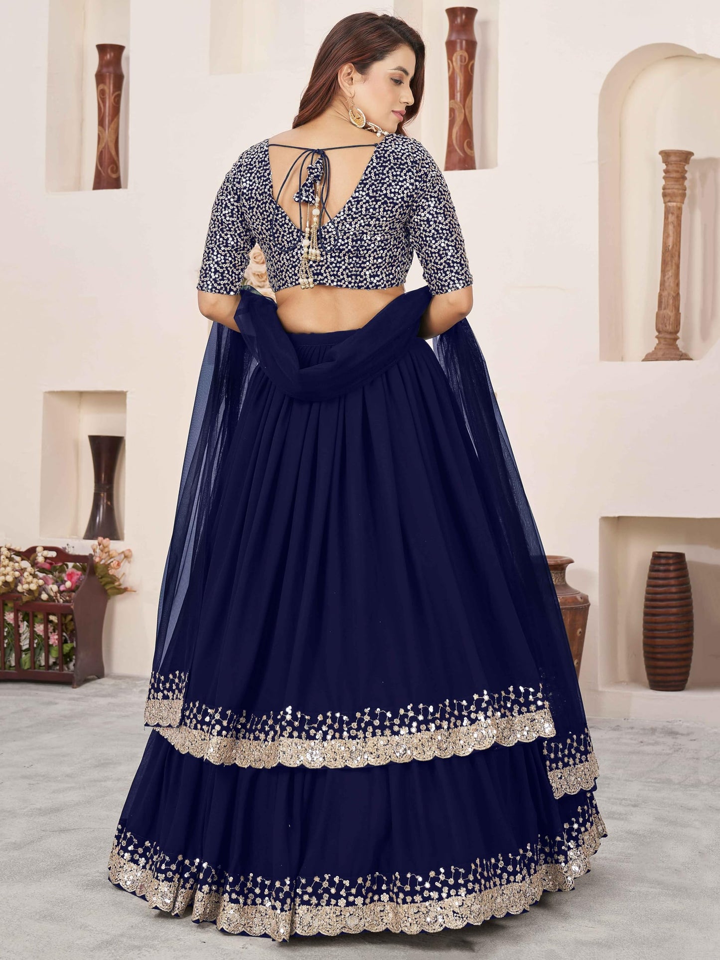 Zeel Clothing Women's Sequins Embroidered Georgette New Lehenga Choli with Dupatta (5066-Blue-Womens-Lehenga-Choli-Latest; Free Size) (Blue)