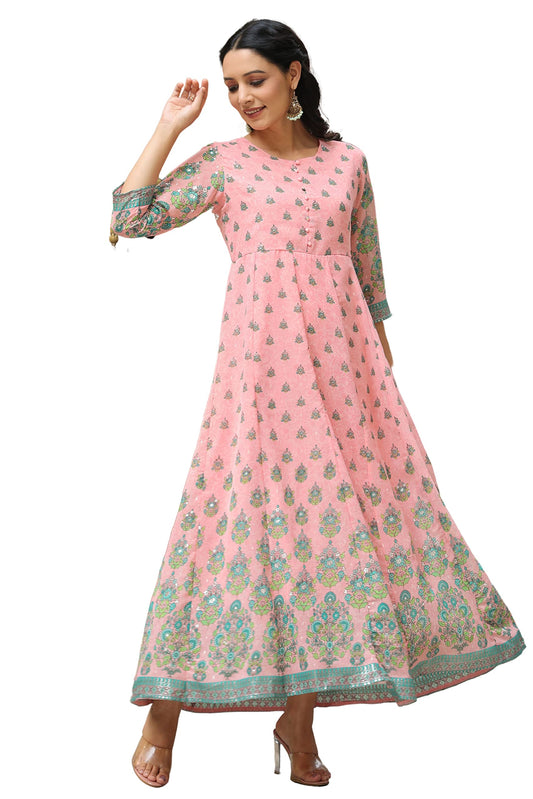 Juniper Women Flared Maxi Dress (9849PINK-XL_Pink_XL)