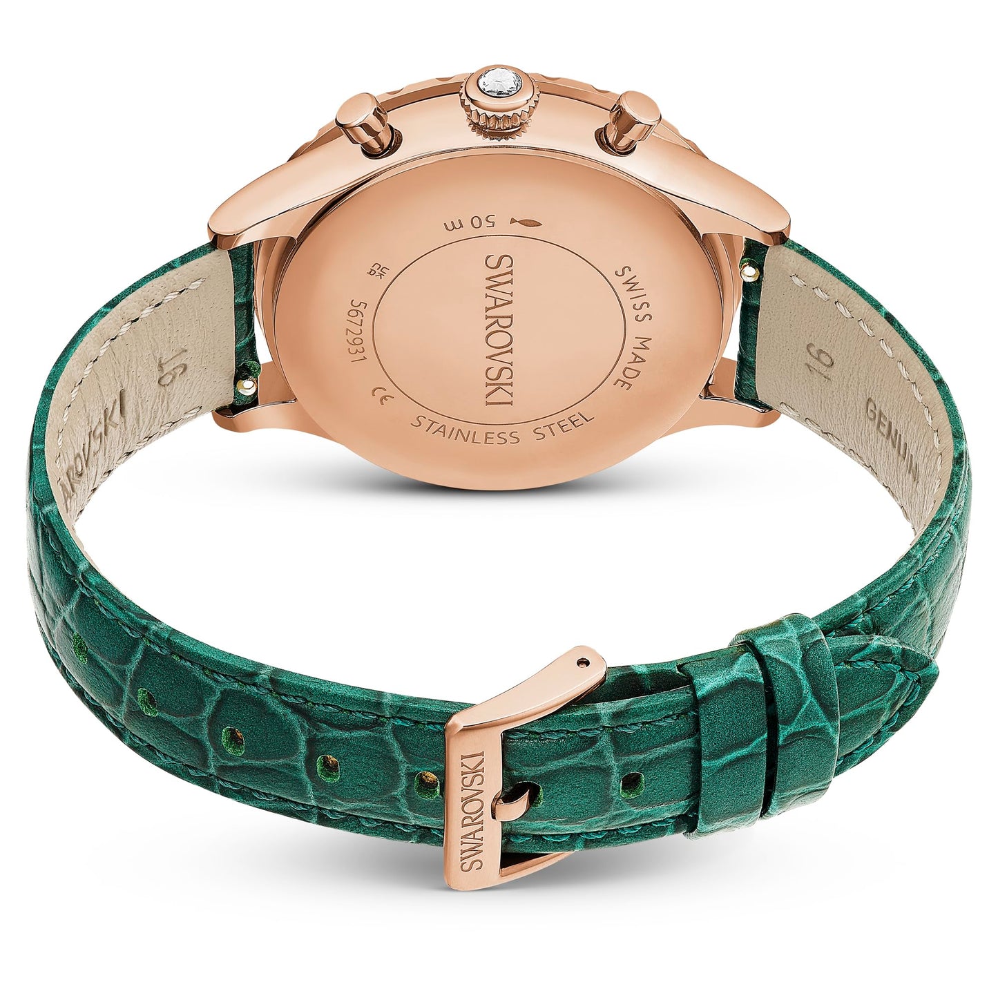 Swarovski Leather Analog Rose Gold Dial Women's Watch-5672931, Band Color-Green
