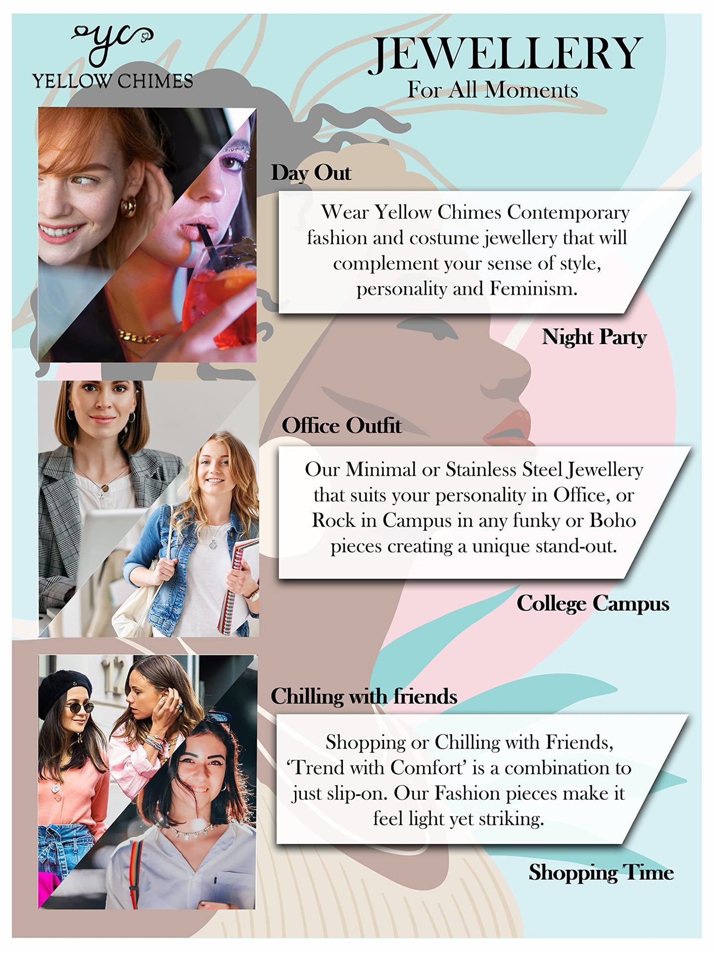 Yellow Chimes Rings for Women and Girls | Gold White Crystal Studded Adjustable Ring | Gold Plated Finger Rings | Birthday Gift for Girls and Women Anniversary Gift for Wife