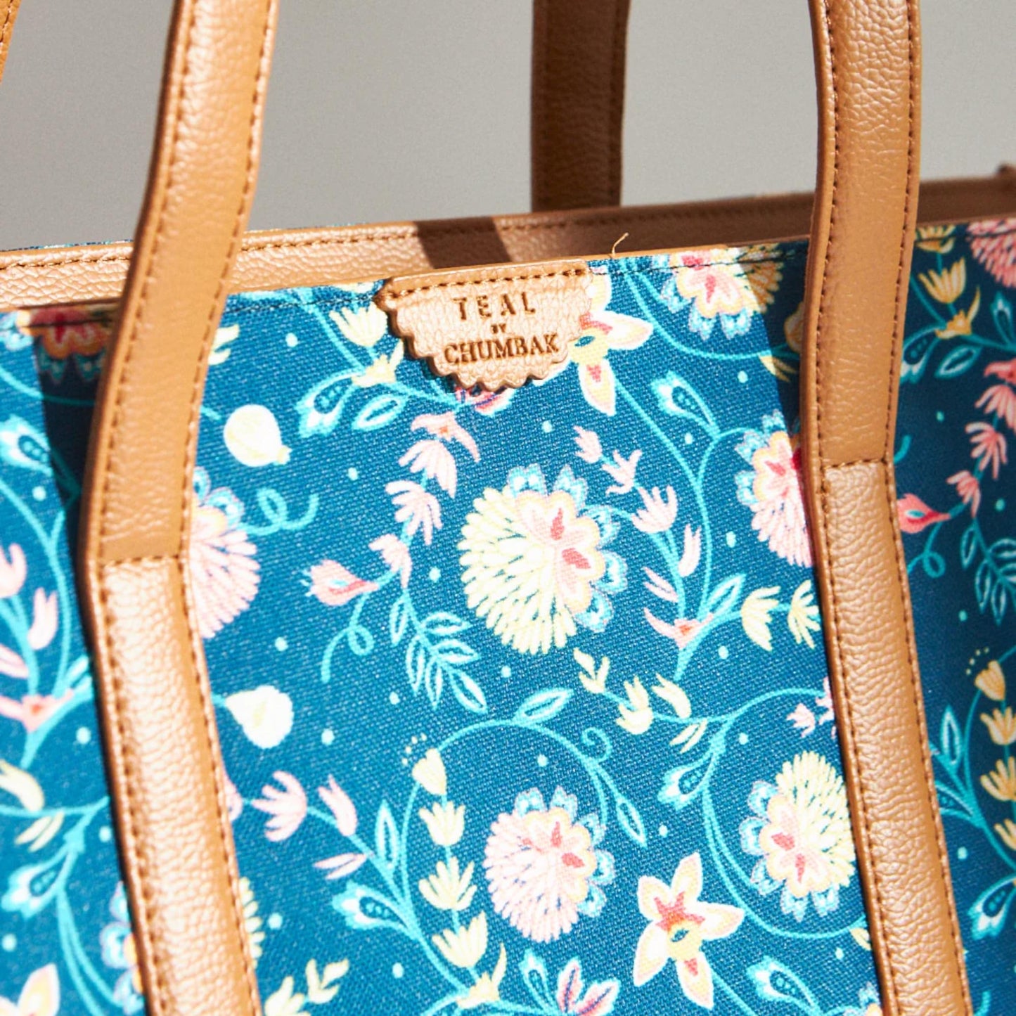 TEAL BY CHUMBAK Women's Office Tote Bag, Printed Canvas Shoulder Bag for College, Work and Travel, Stylish and Durable with Laptop Compartment