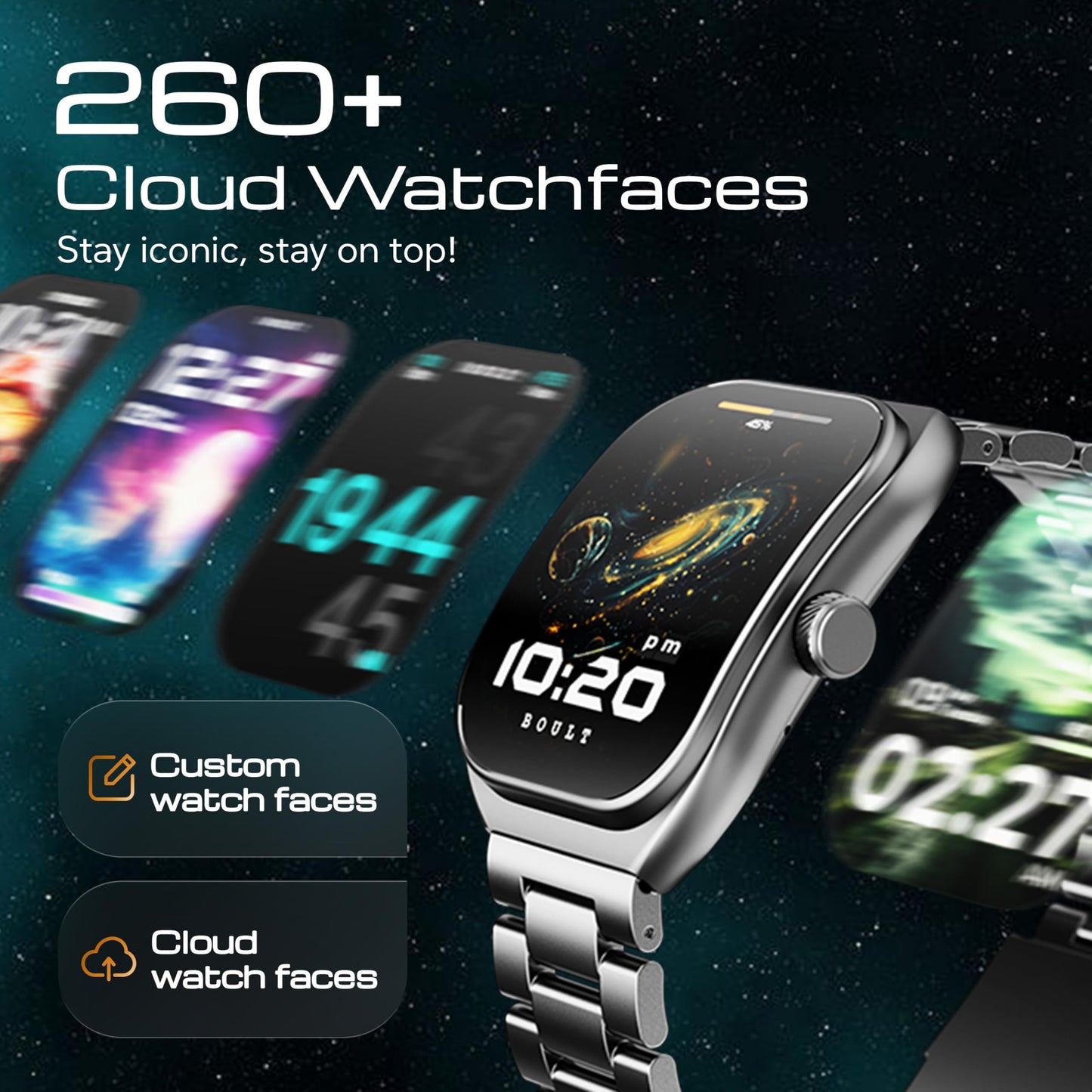 Boult Newly Launched Trail Pro Smartwatch 2.01'' 3D Curved Screen+AMOLED, BT Calling 5.3, 600 Nits Brightness, IP68, 250+ Watchfaces, 120+ Sports Modes, AI Voice Assistant, SpO2 Tracking (Chrome)
