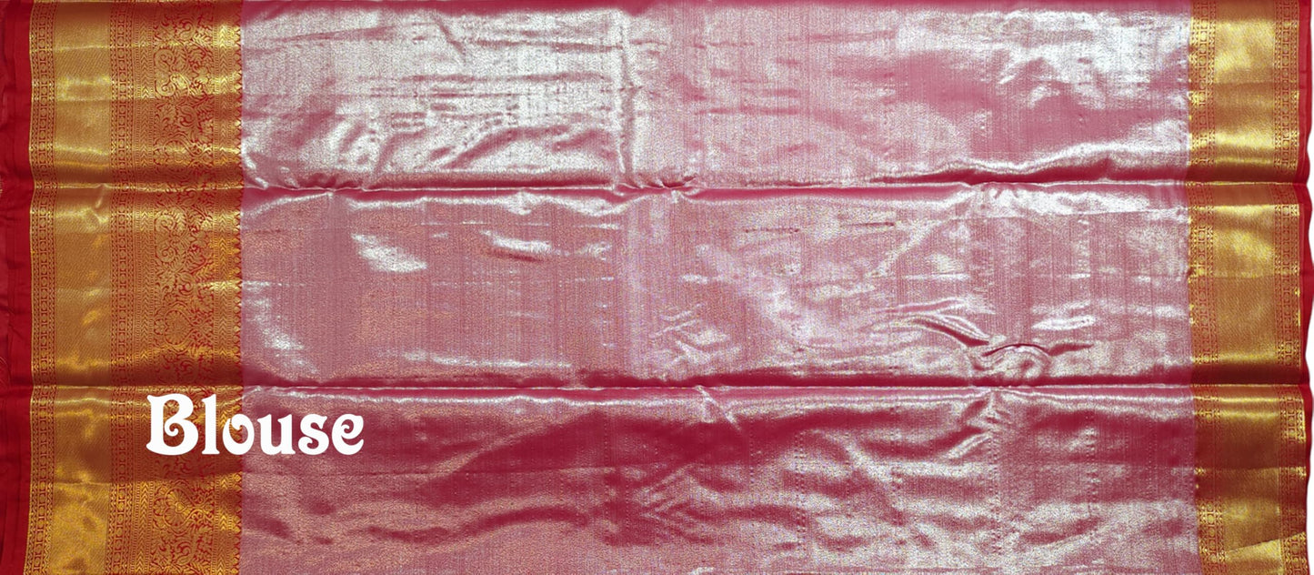 VFCollections Women's Kanchipuram Silk Pure Pattu Sarees With Blouse (VFC644-3), Multicolour