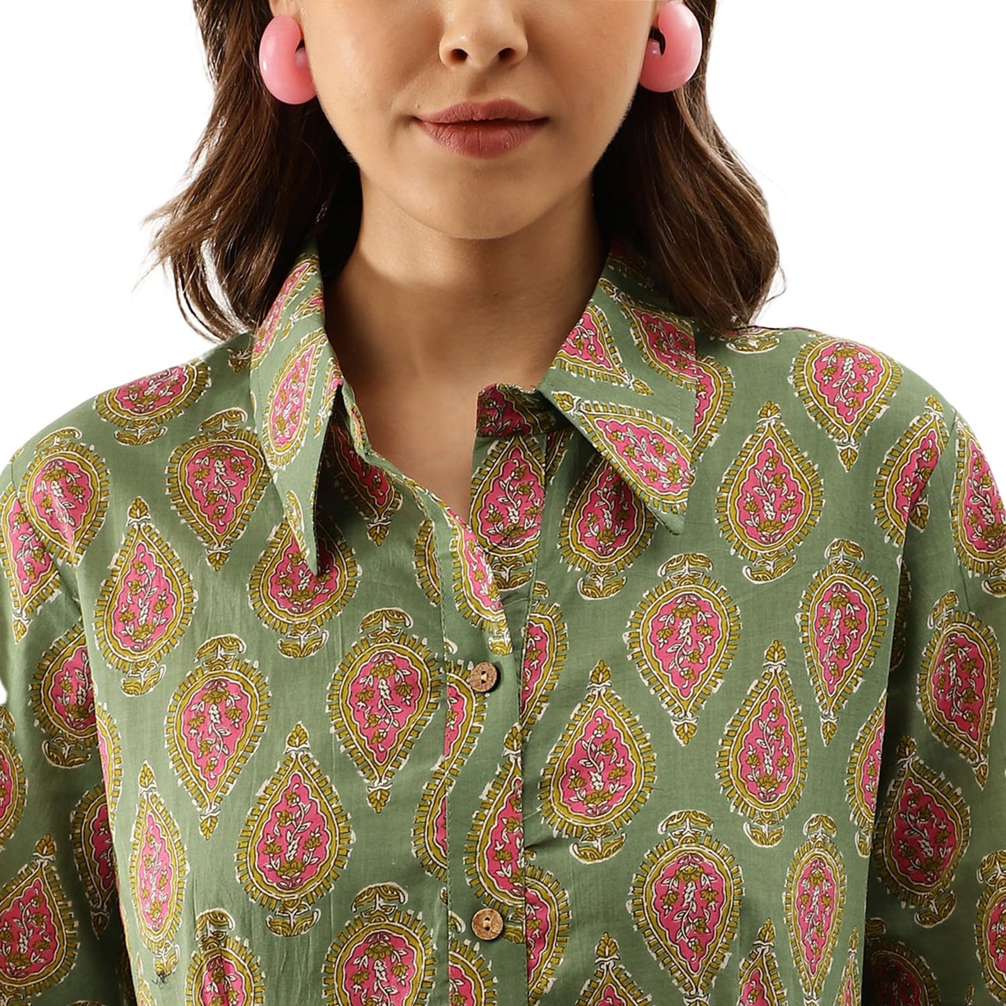 Divena Green Paisley Printed Cotton Dress for Women