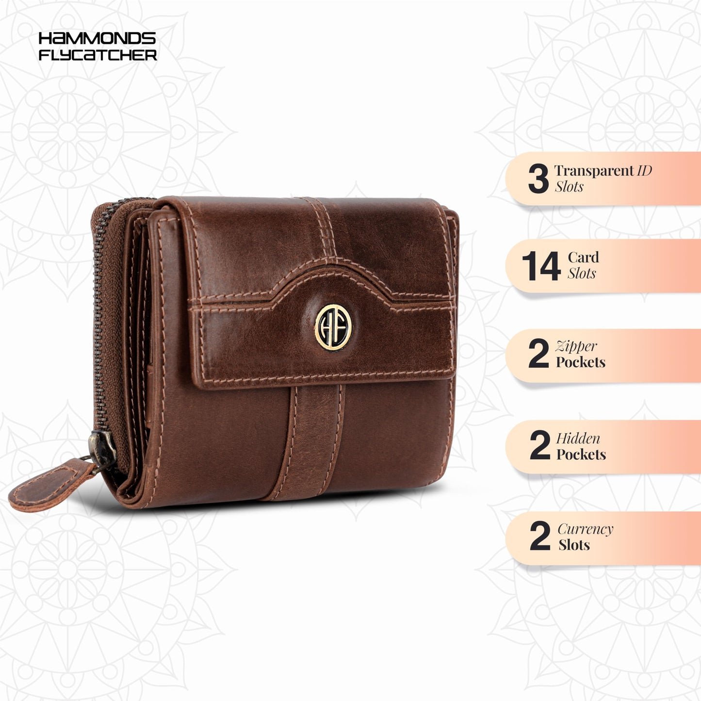 HAMMONDS FLYCATCHER Leather Ladies Wallet for Woman with 14 Card Slots - Clutch Purse for Women, Ladies Wallet for Women Stylish, Ladies Purse for Women Wallet, Gift for Womens - Blazing Brown