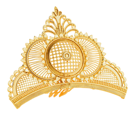 BengCraft Traditional Wedding Biyer Golden Mukut Tiara for Bengali Bride | Gold Color Plated Bridal Head Crown Hair Accessories for Women & Girls | | Big Size Bada Taj Mutuk for Laddu Gopal, Krishna, Durga Devi Maa God and Goddes Idols