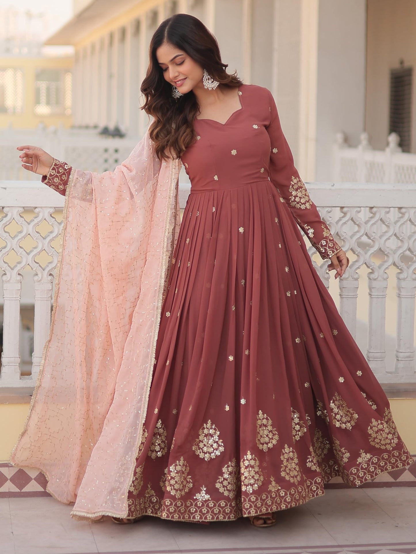 Fashion Basket Women's Georgette Anarkali Ankle Length Dress Maroon