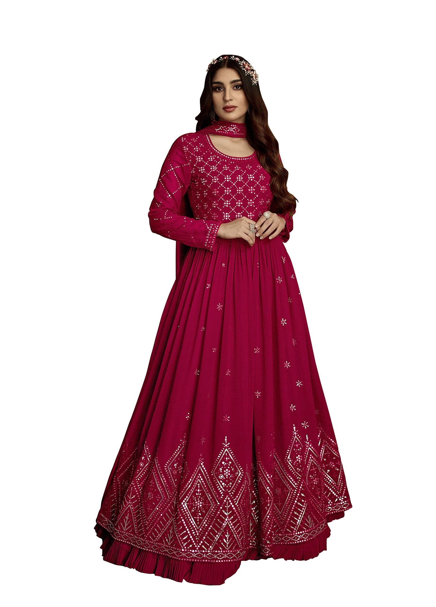RUDRAPRAYAG Georgette Embroidered free Size Anarkali Gown For Women