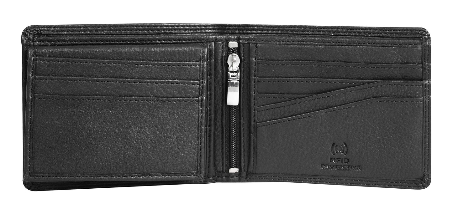 Calfnero Men's Genuine Leather Wallet for Men | RFID Protected | Bifold Wallet with Flip ID Window, Coin Pocket & Zipper Compartment