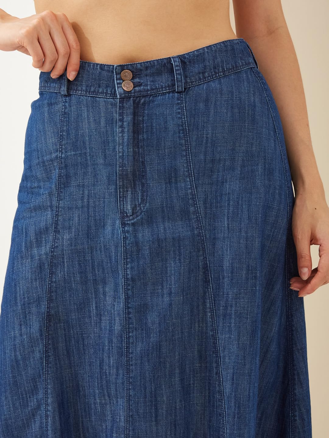 Latin Quarters Women Blue Denim Knee Length A-line Solid Casual Skirt_S