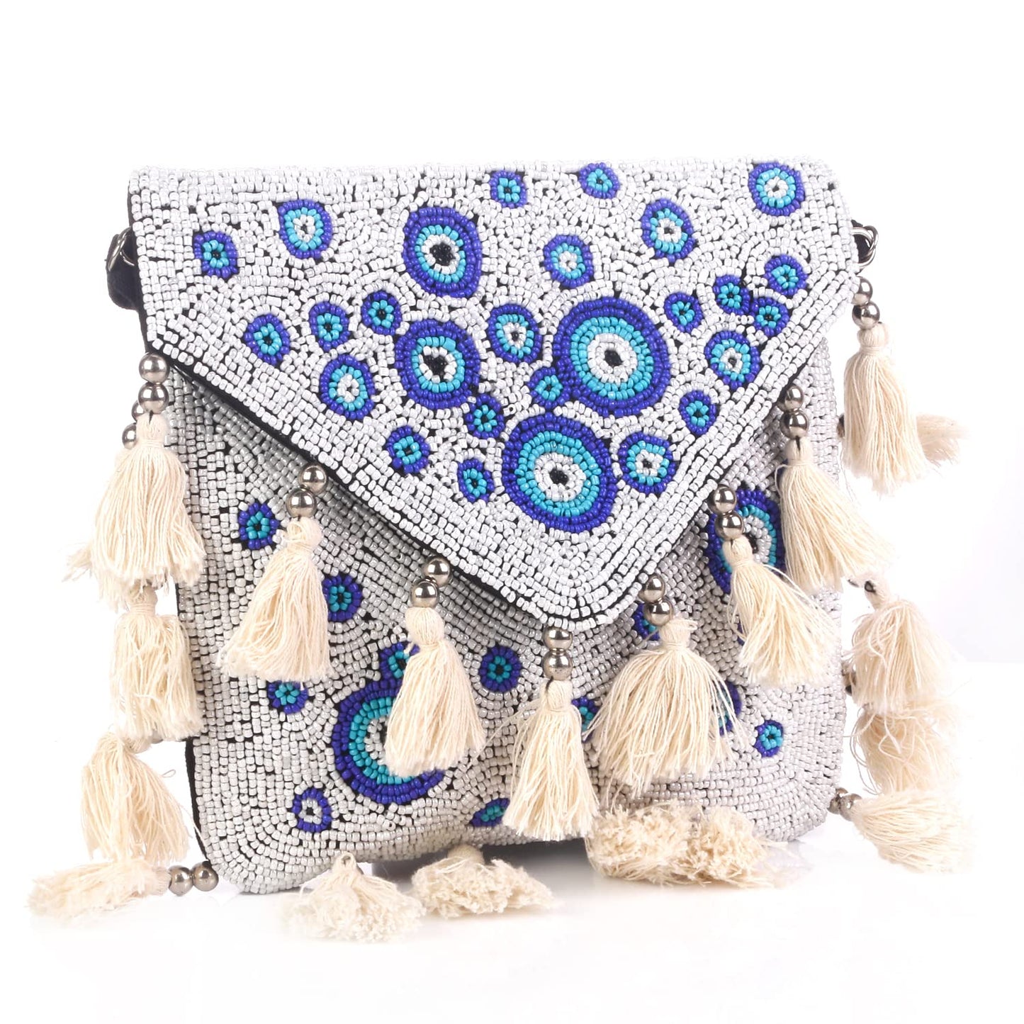 SWISNI Blue White And Blue Designer Small Boho Bag II Women's Traditional Designer Clutch For Women & Girls II BANJARA BOHO BAG