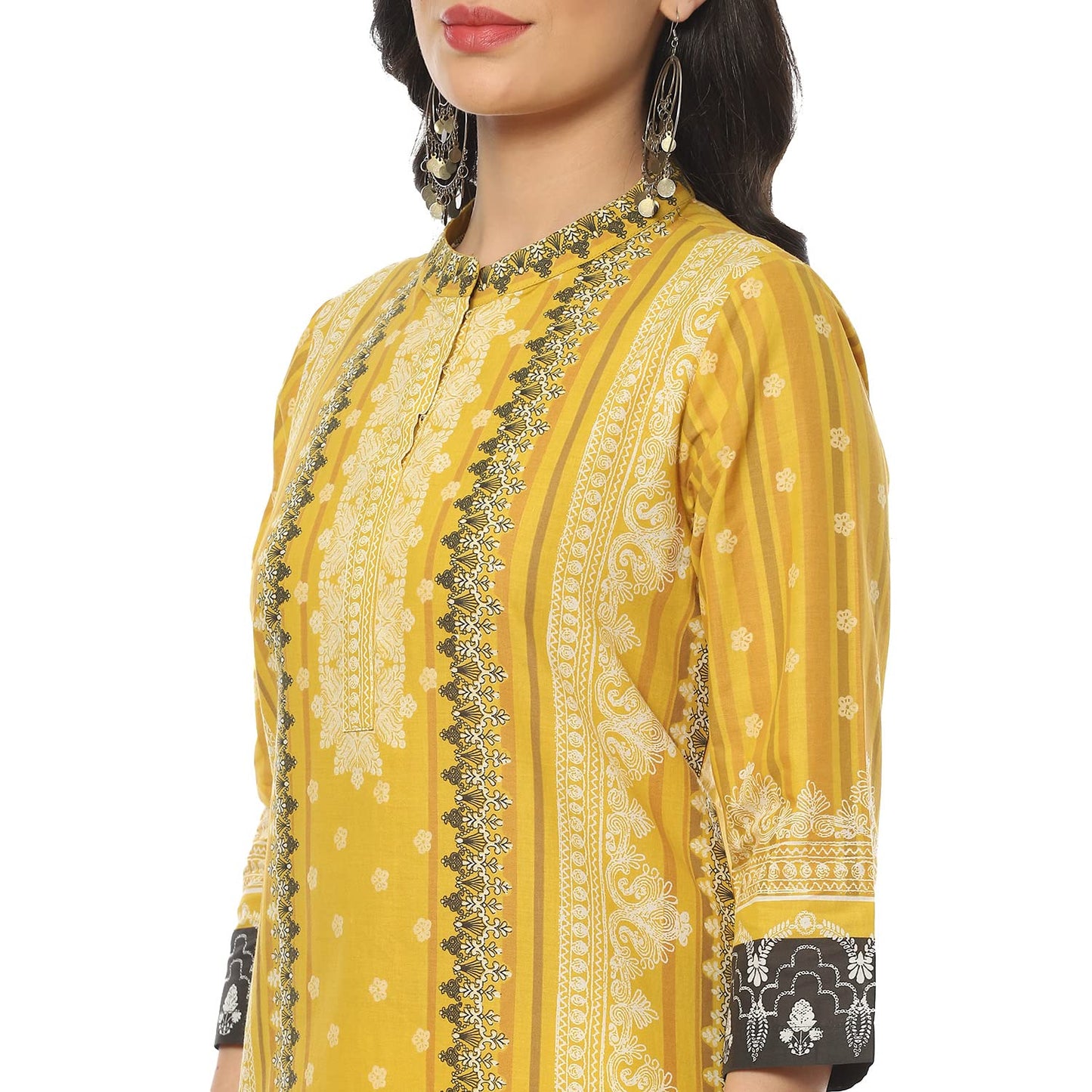 BIBA Women's Ochre Cotton Straight Printed Kurta
