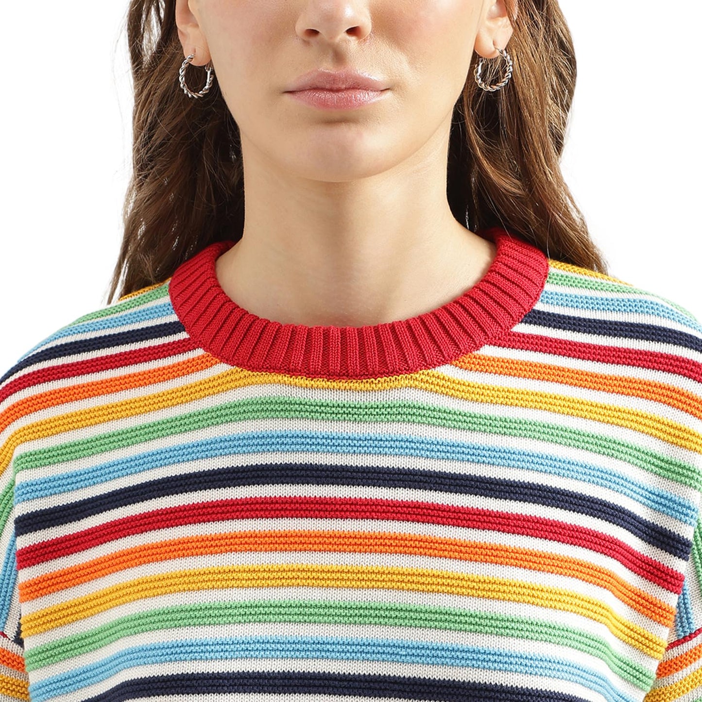 UNITED COLORS OF BENETTON Round Neck Striped Sweater (Size: L)-24A1TRIKW601I901 Multicolour