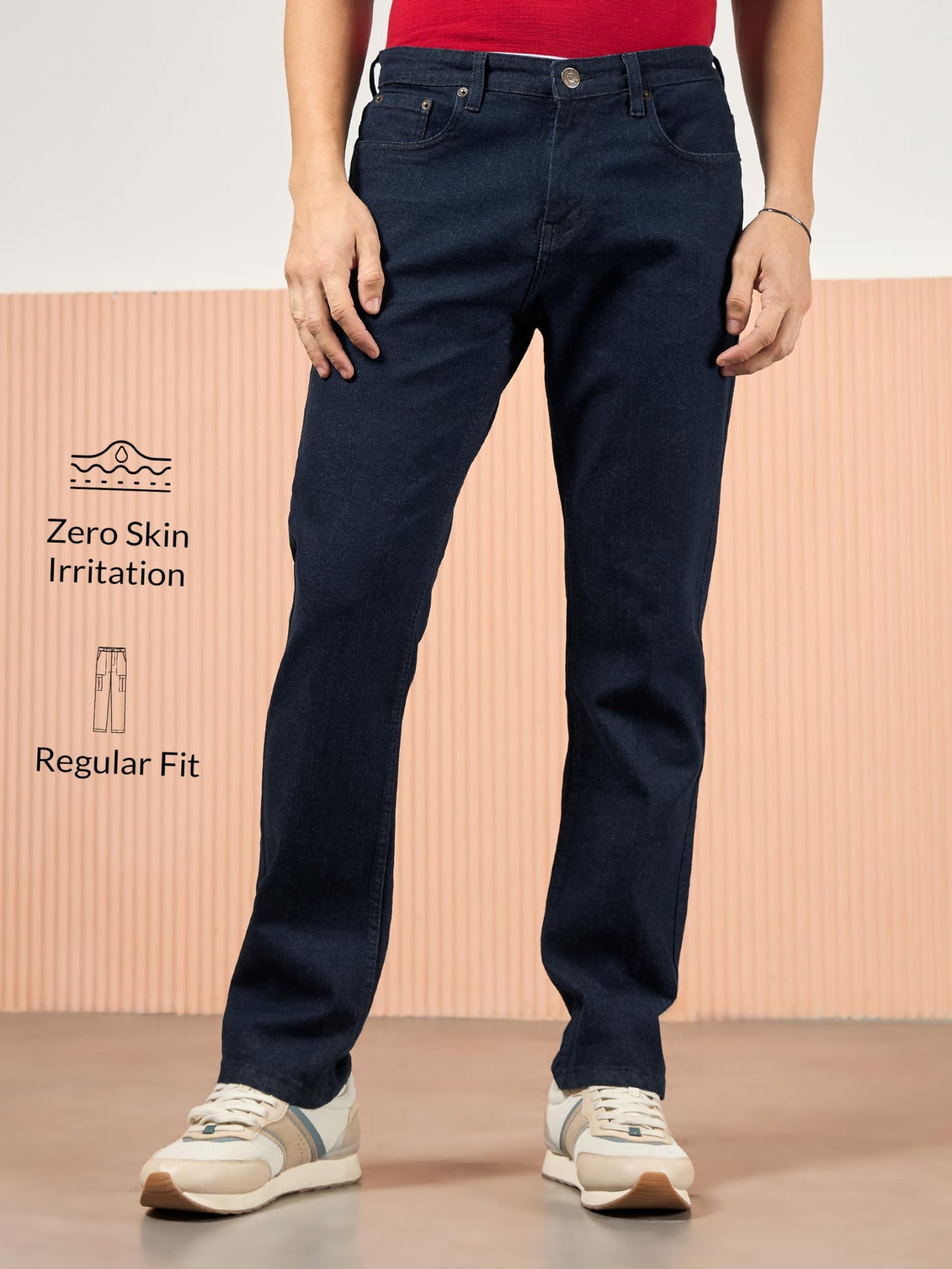 BYNG Cotton Lycra Regular Fit Jeans for Men - Dark Navy Blue | Mid-Rise Jeans for Men | 5 Pocket Design | Stretchable Fabric