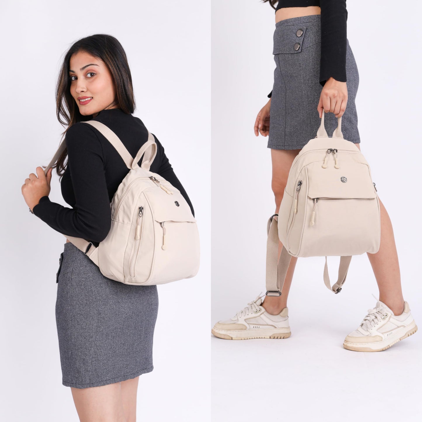 TS WITH TECHSUN Women Mini Backpack | Water-Resistant Compact Bag for Travel, Daily Use & Casual Outings | Fits Only Essentials (L) 26CM X (W) 15CM X (H) 32CM ((L) 26CM X (W) 15CM X (H) 32CM) BEIGE
