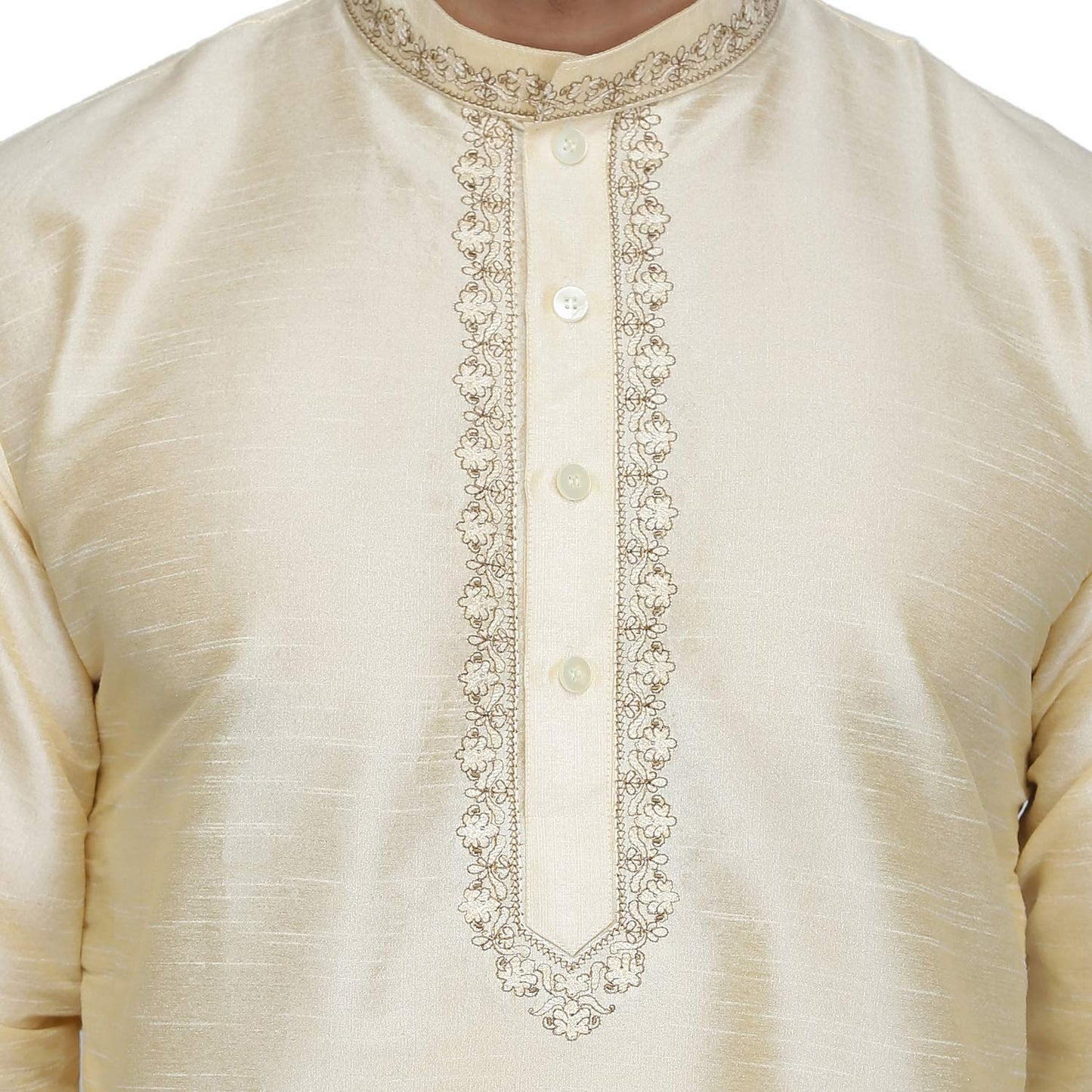 Royal Kurta Men's Embroidered Silk Kurta and Pyjama Set (40, Kurta only, Gold)