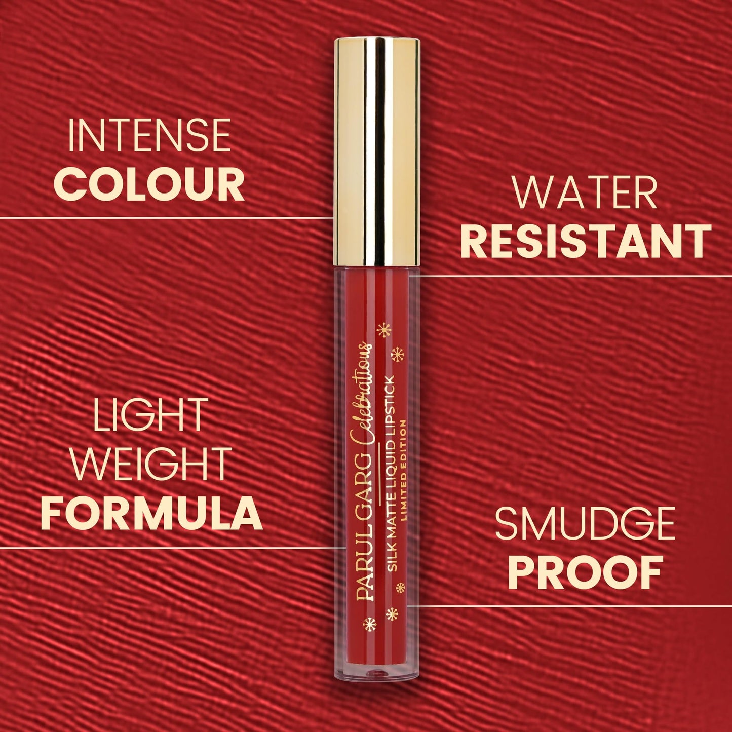 Parul Garg Beauty Silk Matte Liquid Lipstick | Long-Lasting & Smudge-Proof | Soft Matte Finish | Vegan & Clean Beauty | Hydrating with Shea Butter & Vitamin E | Merry 24 (Classic Red) | 2.5ml