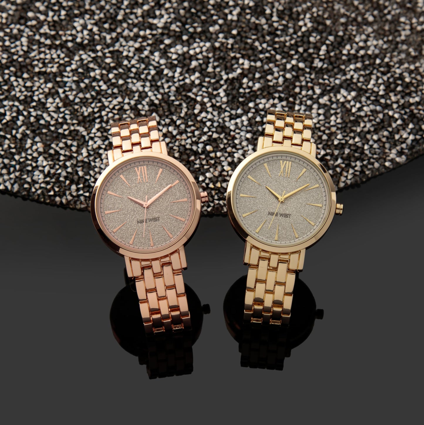 NINE WEST Women's Glitter Accented Dial Watch, NW/2402, Gold
