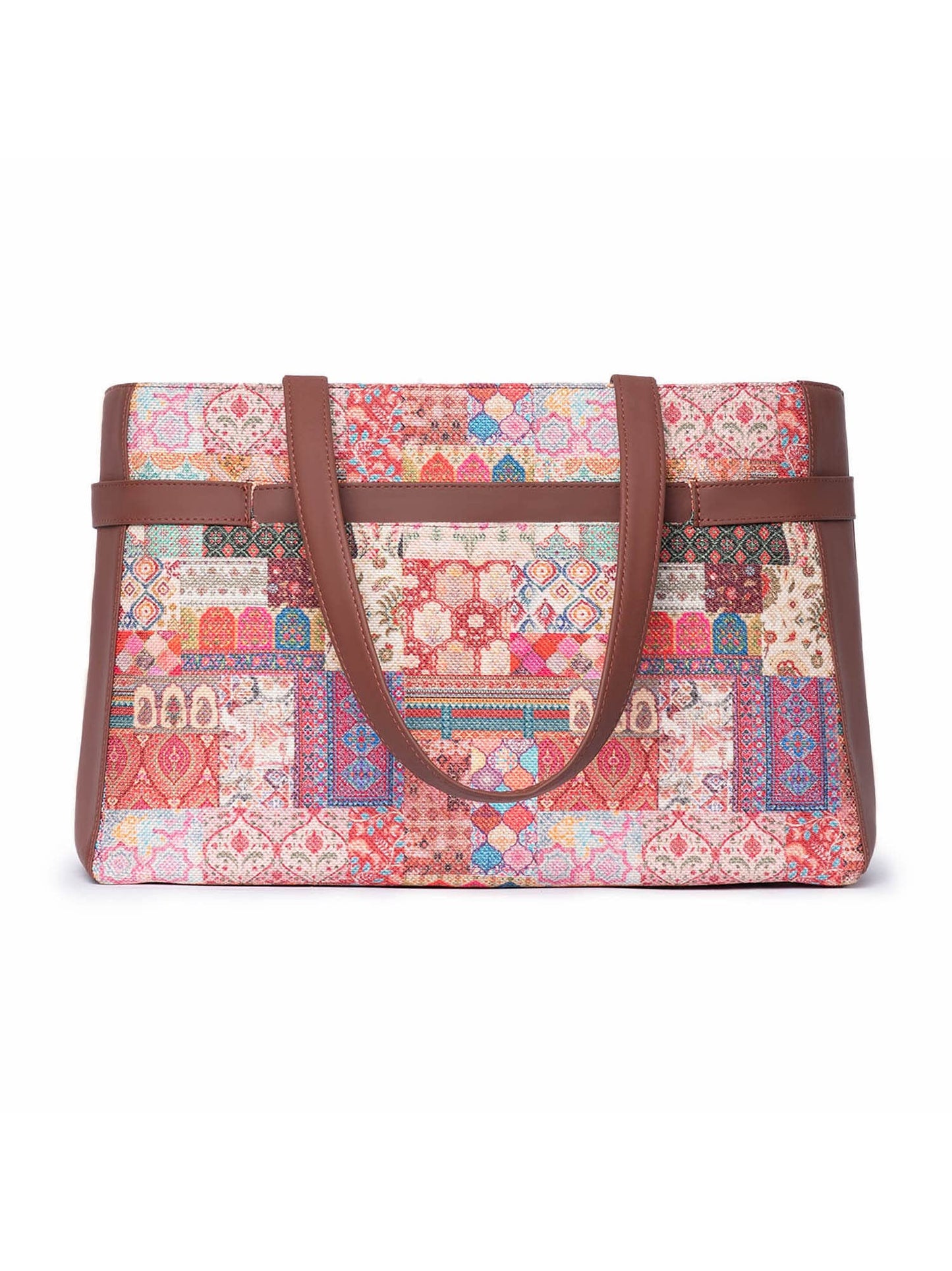 ZOUK Kutch Gamthi Abstract Printed Women's Jute Handcrafted Vegan Leather Multicolor Statement Office Shoulder Bag