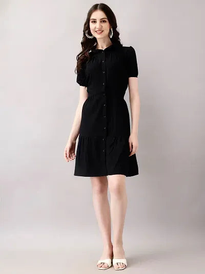 Stylish Black Crepe Solid Dress For Women