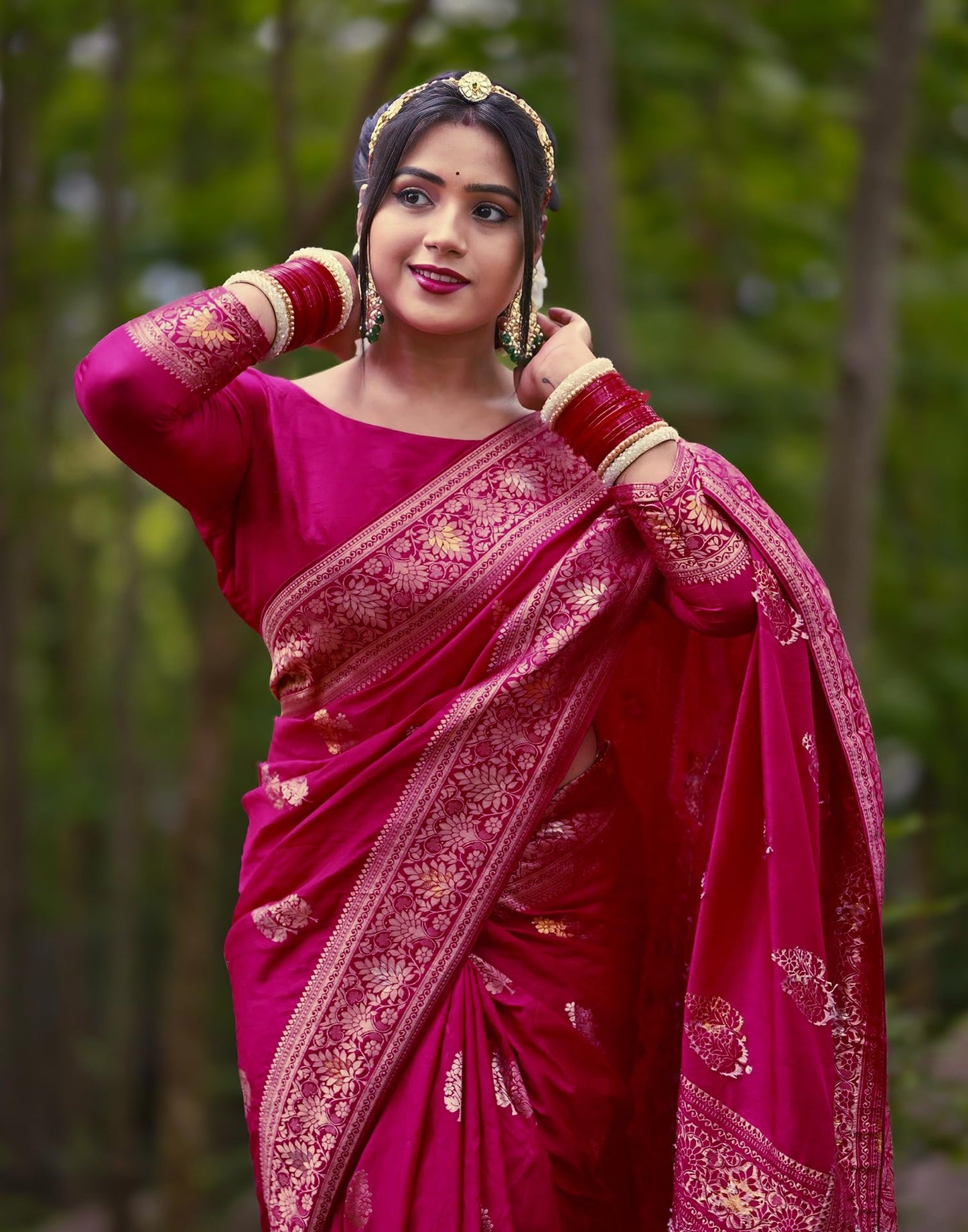 SIRIL Women's Silk Banarasi Silk Saree With Unstitched Blouse Piece(3657S6027-Rani Pink)