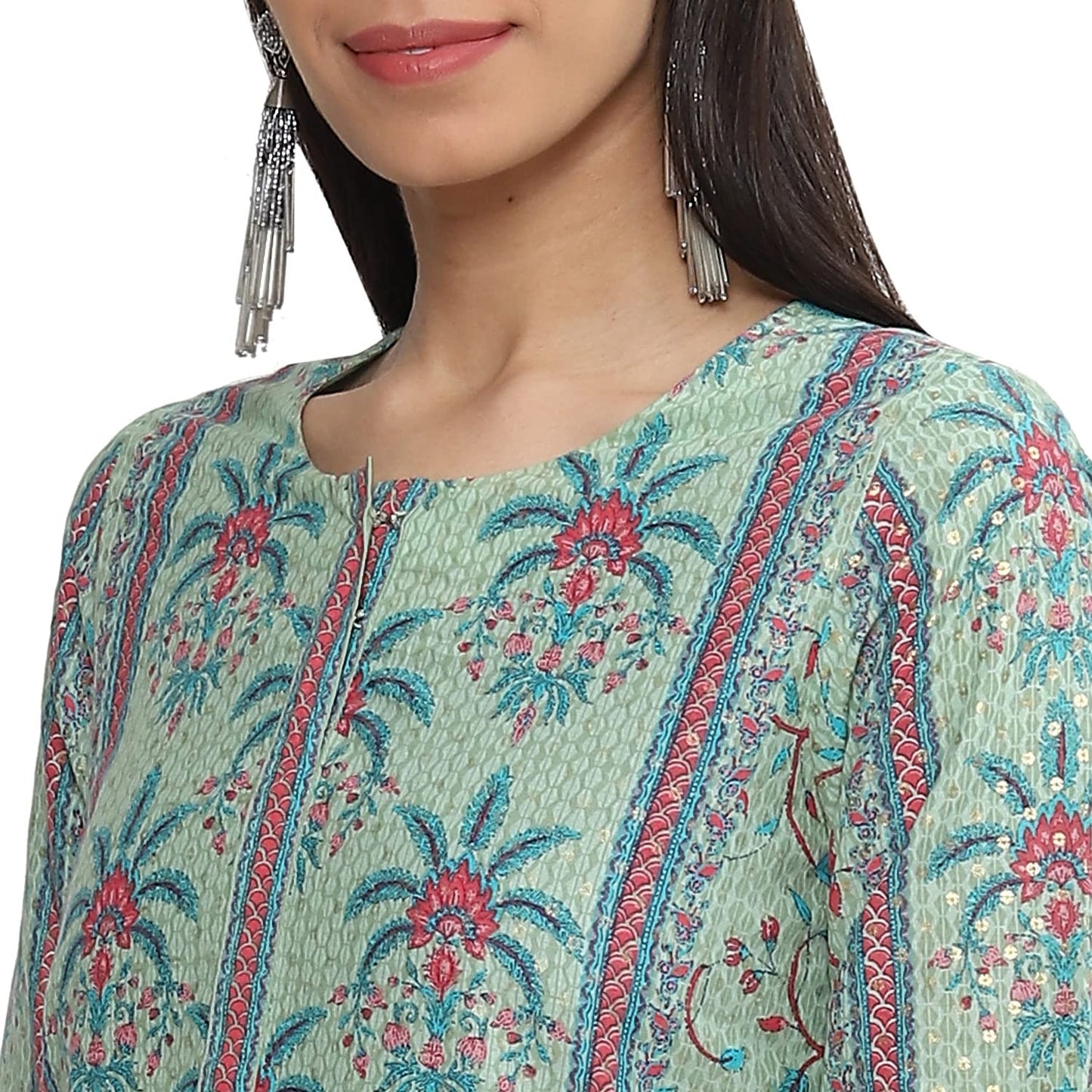 BIBA Women's Cotton Regular Tunic Shirt (ASRTD19570SS23GRN_Green