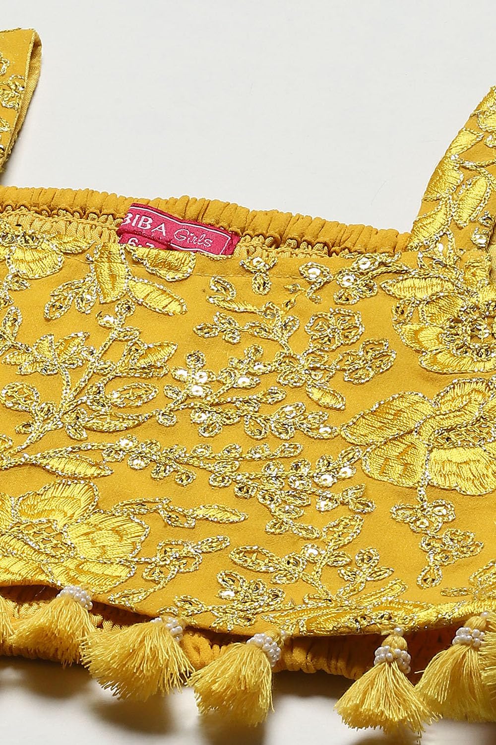 BIBA Polyester Girls Solid; Embroidred Short Kurta Set Kid(Kw5444_Yellow_11)