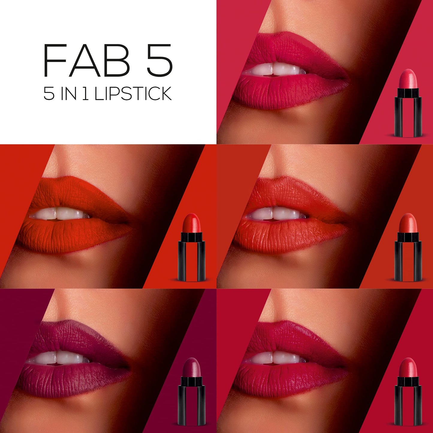 RENEE Fab 5 5-in-1 Lipstick 7.5gm| Five Shades In One| Long Lasting, Matte Finish| Non Drying Formula with Intense Color Payoff| Compact & Easy to Use