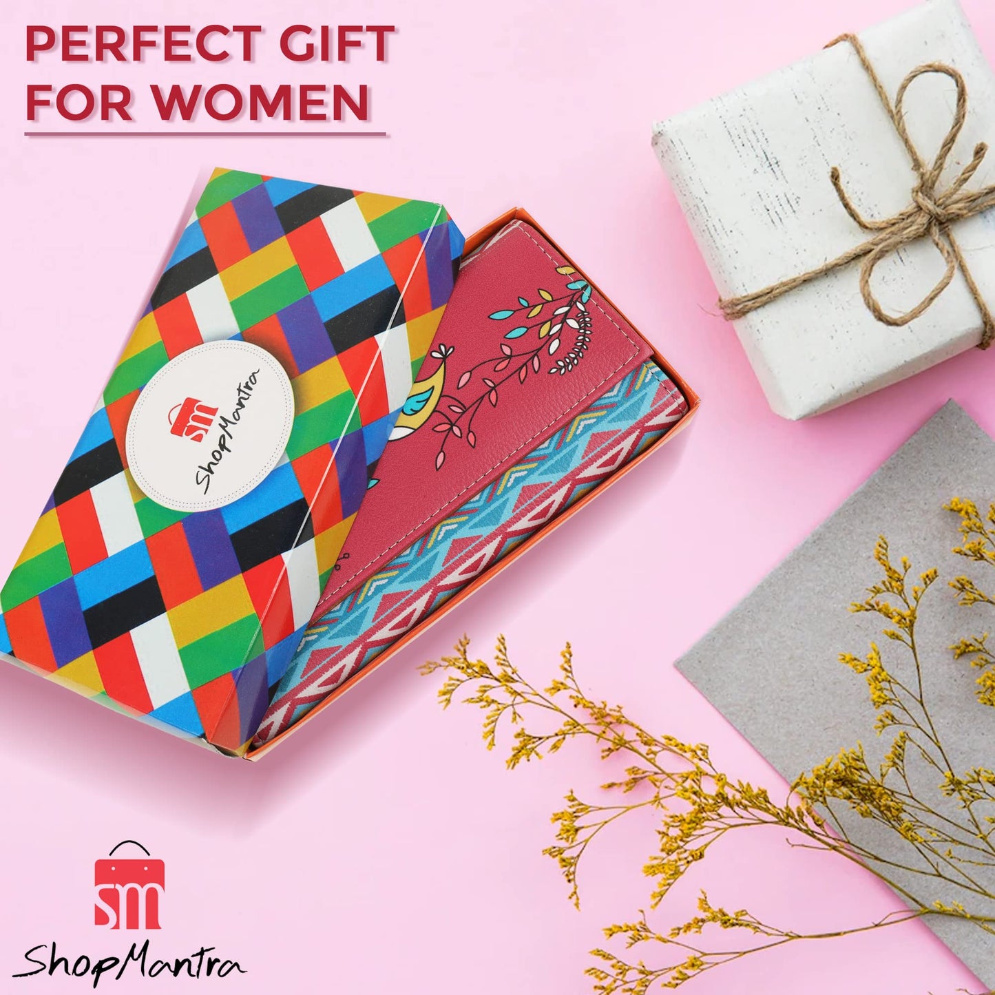 ShopMantra Wallet for Woman | Multicolor Red Bird Design | Faux Leather Printed Long Clutch | Stylish & Cute Trifold Clutch with Card Slots & Coin Pocket
