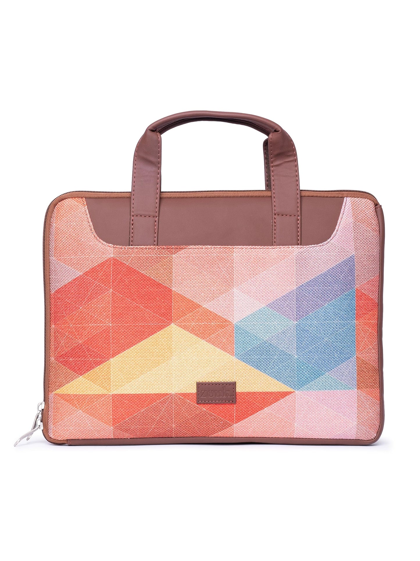 ZOUK Vegan Leather GeoOptics Printed Casual L-Zippered Laptop Sleeves For Women
