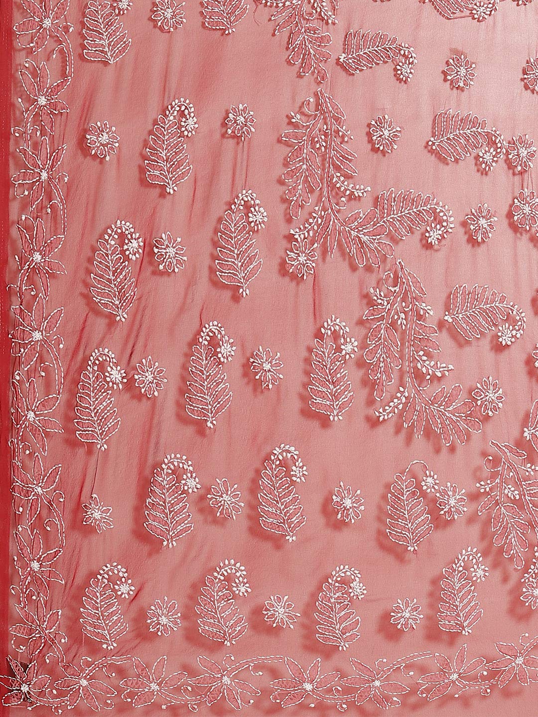 Ada Hand Embroidered Lucknowi Chikankari Work Women's Georgette Saree with Blouse Piece A434381 Maroon