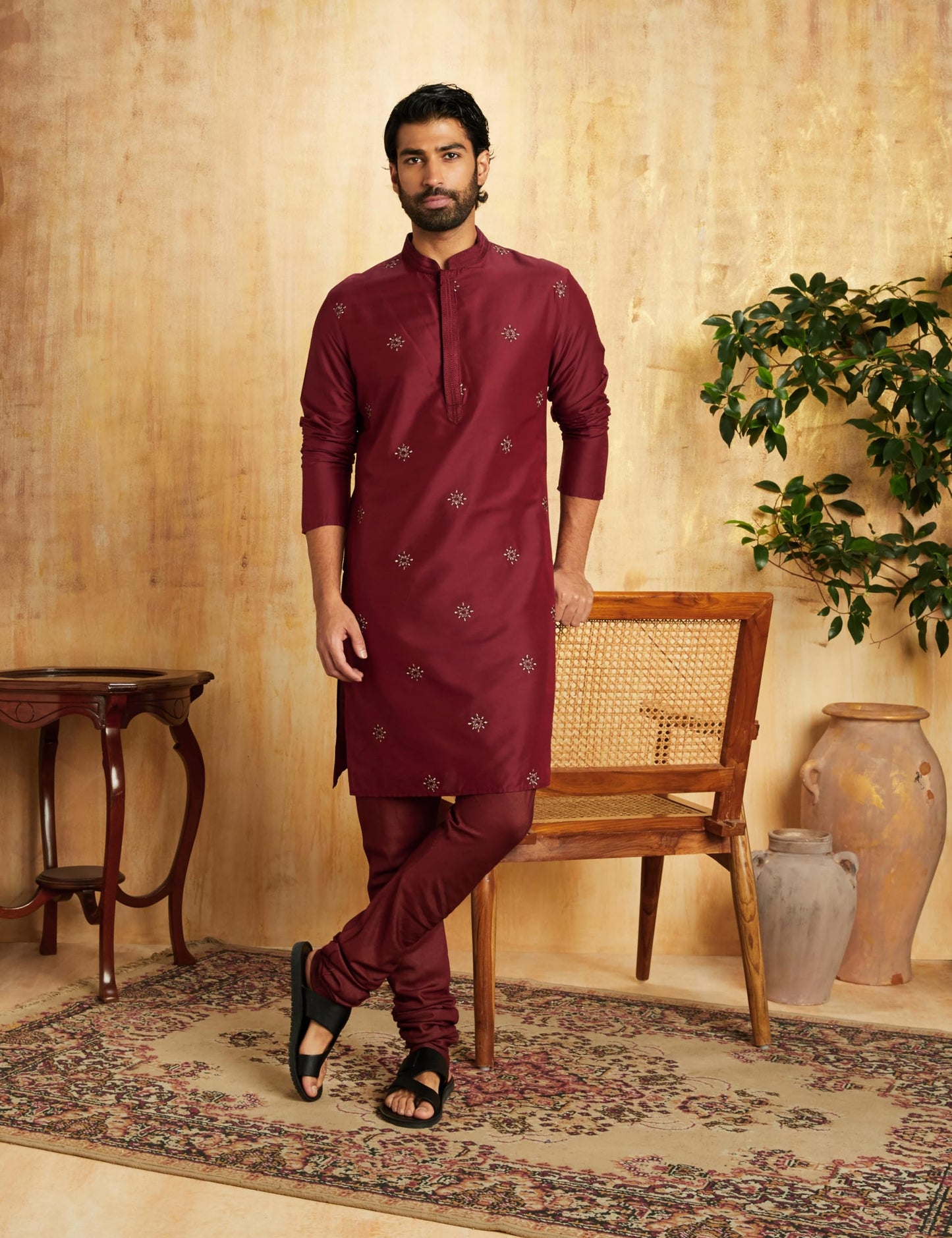 Amazon Brand - Symbol Men's Knee Length Festive Kurta 41"_Sy-A23-Mna-Fkt-102_Maroon1_2XL